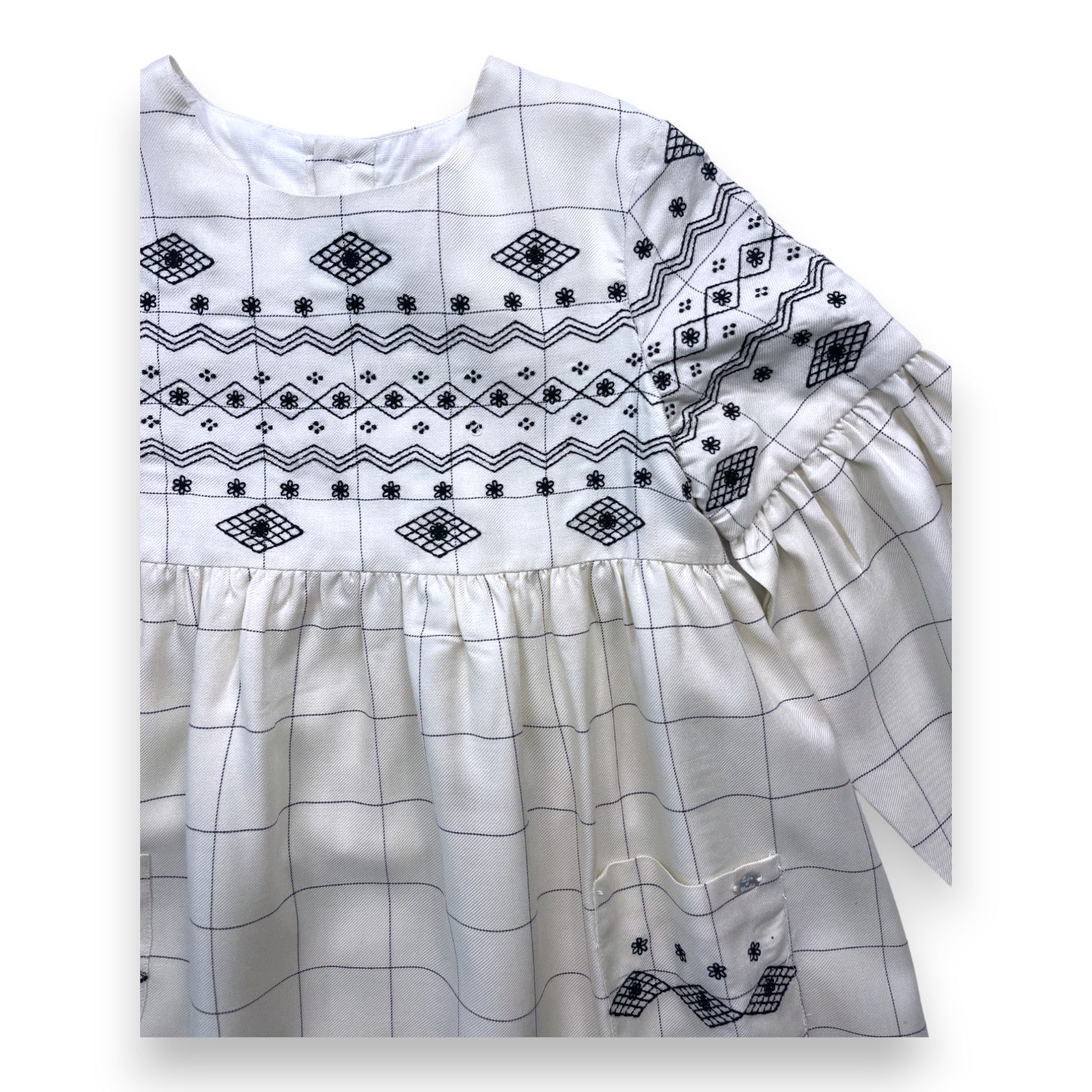 TARTINE & CHOCOLAT - Robe beige à carreaux et broderies noires - 5 ans