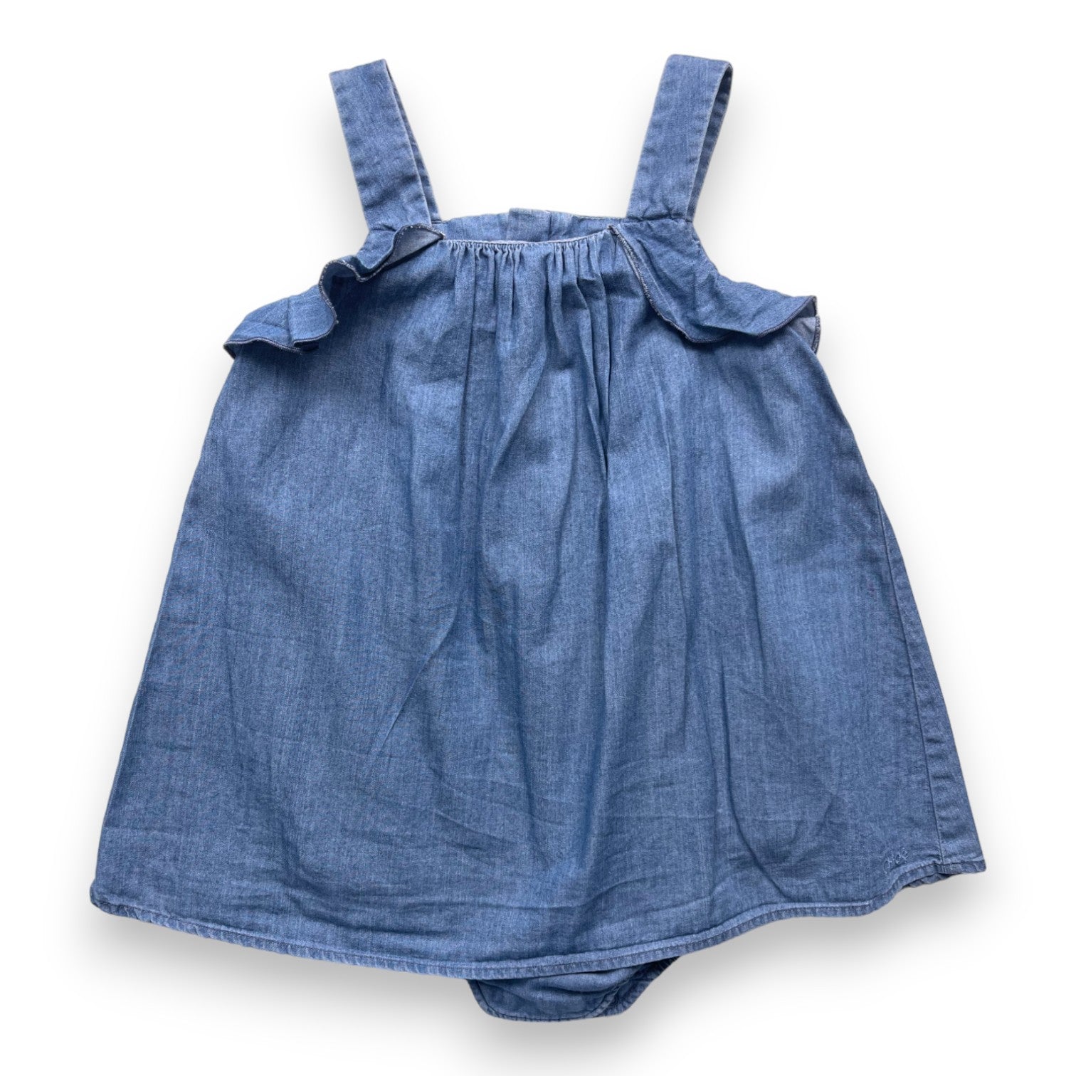 CHLOE - Barboteuse/robe bleu denim à bretelles - 18 mois