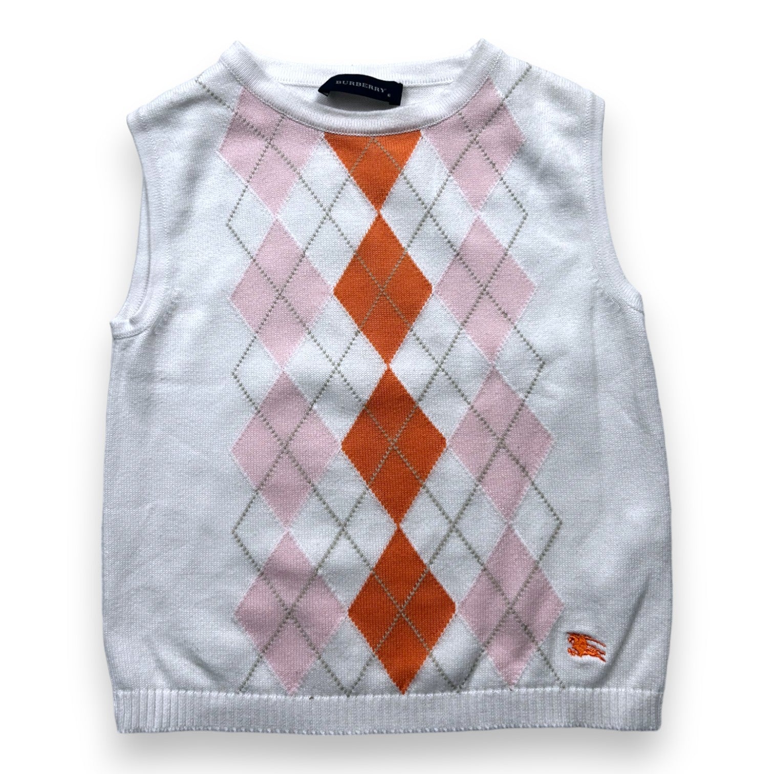 BURBERRY - Pull sans manche blanc à carreaux rose et orange - 6 ans