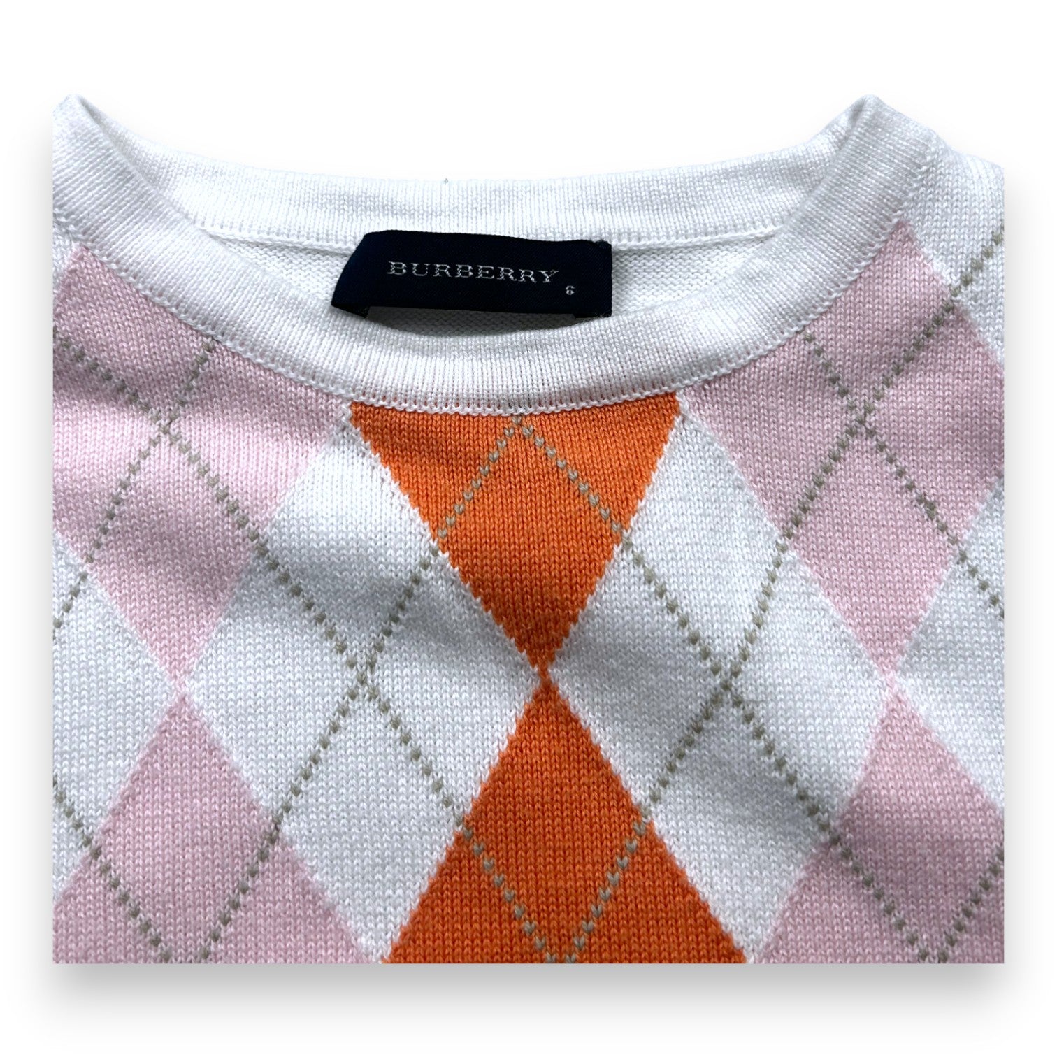 BURBERRY - Pull sans manche blanc à carreaux rose et orange - 6 ans