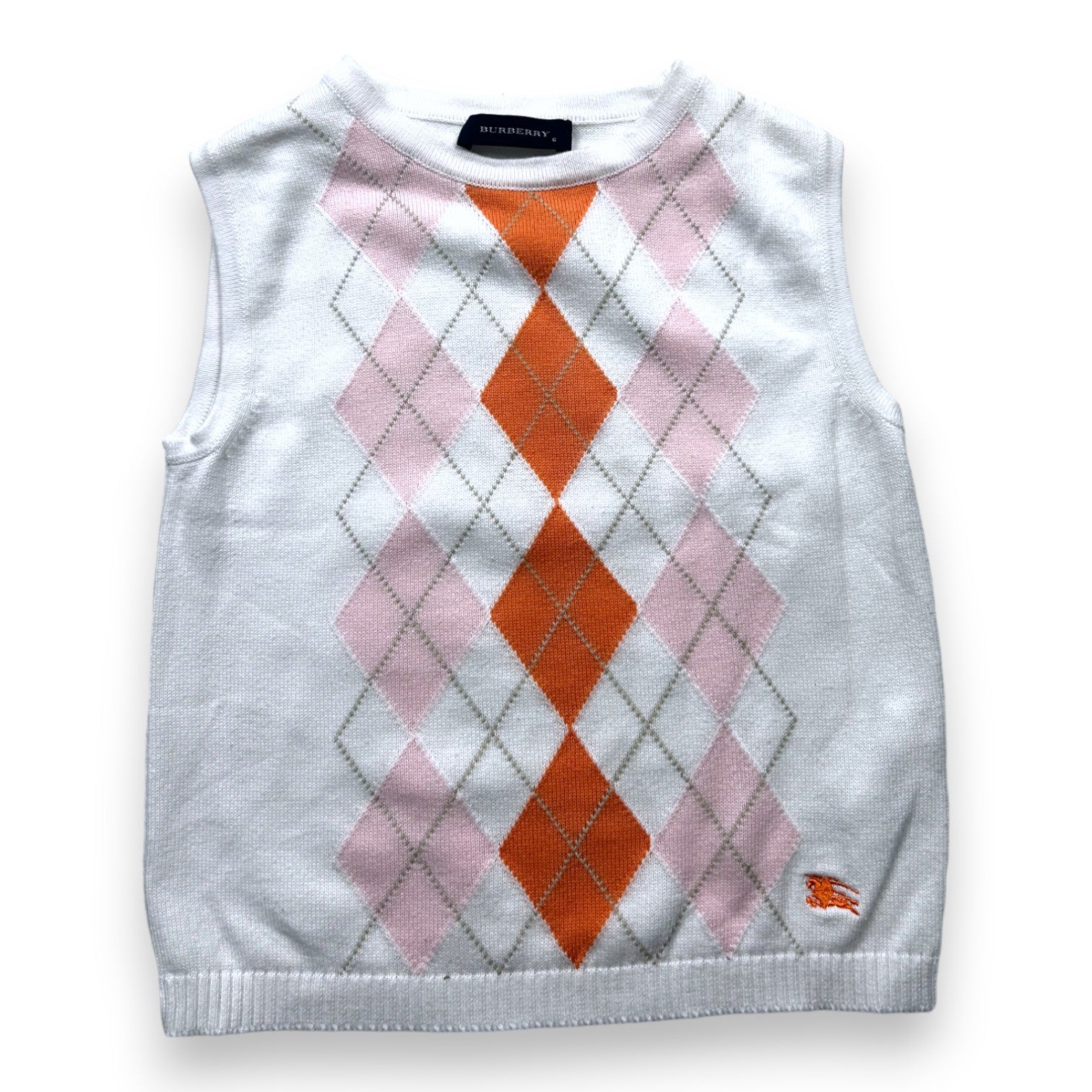 BURBERRY - Pull sans manche blanc à carreaux rose et orange - 6 ans