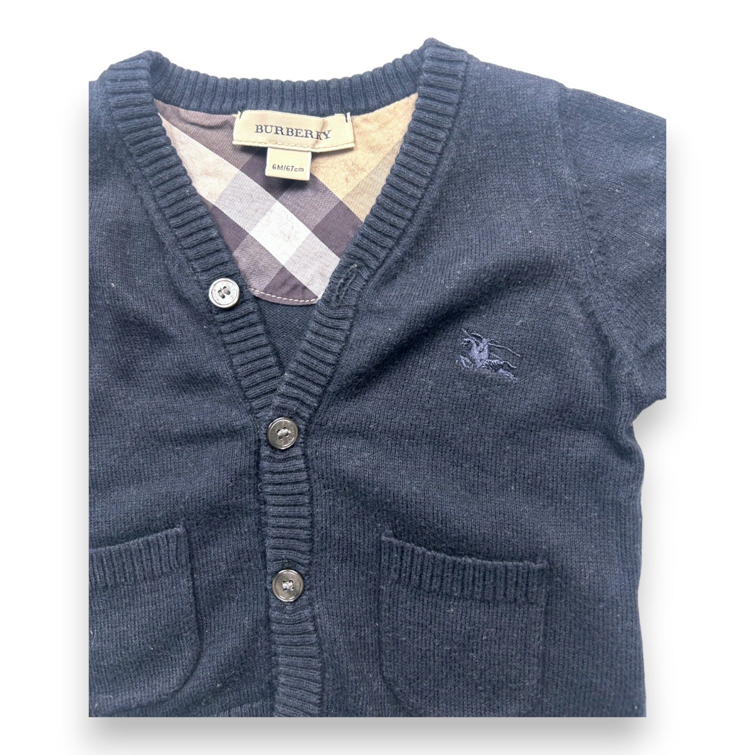 BURBERRY - Cardigan bleu marine - 6 mois