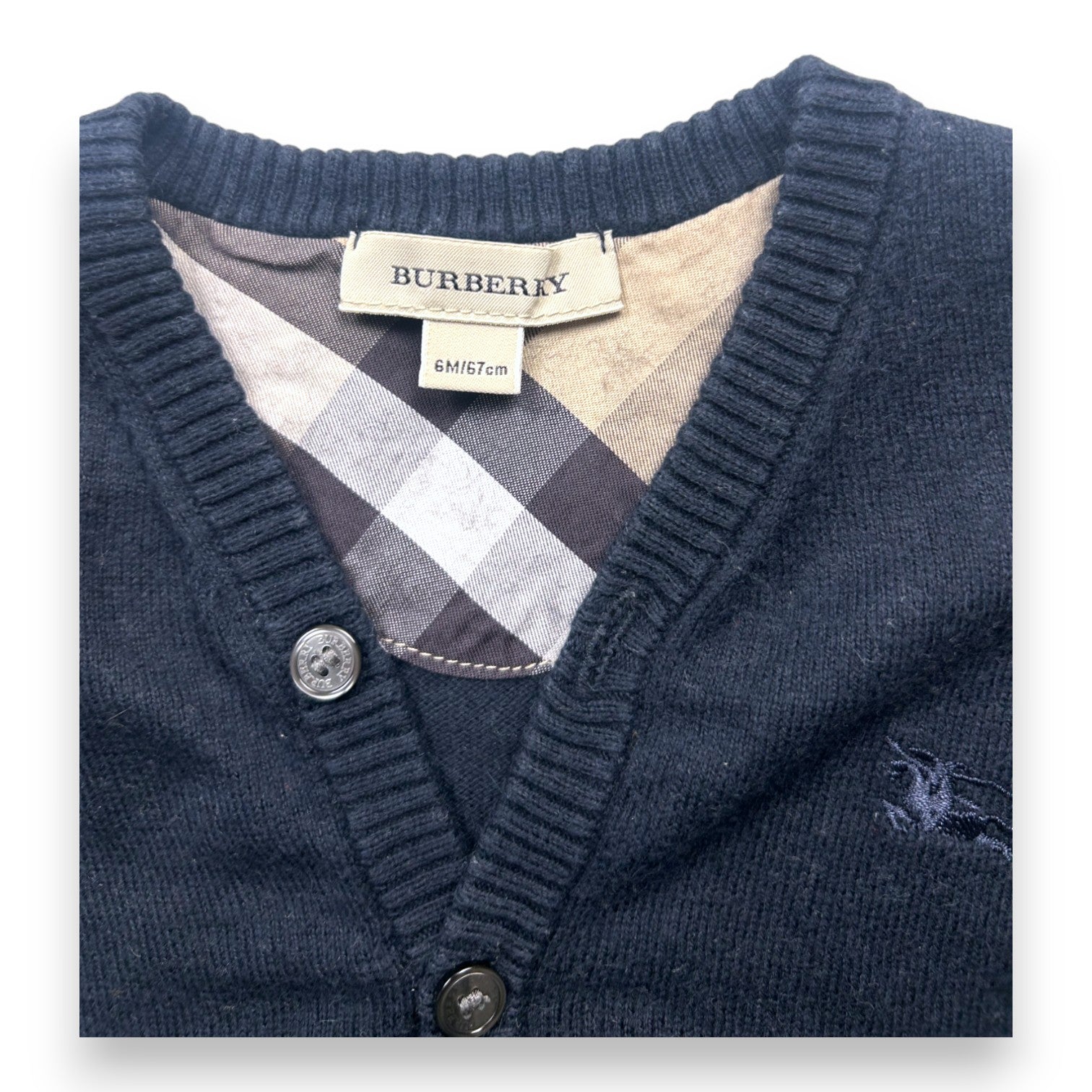 BURBERRY - Cardigan bleu marine - 6 mois