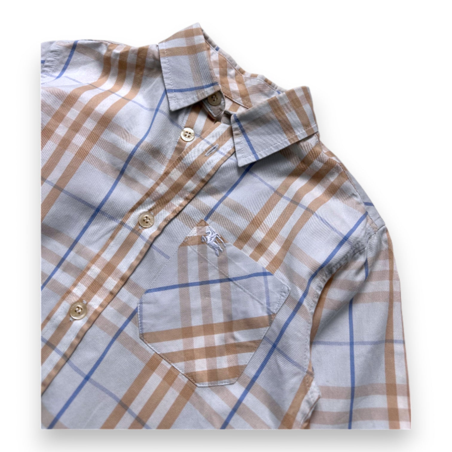 BURBERRY - Chemise imprimée check Burberry bleu et marron - 3 ans