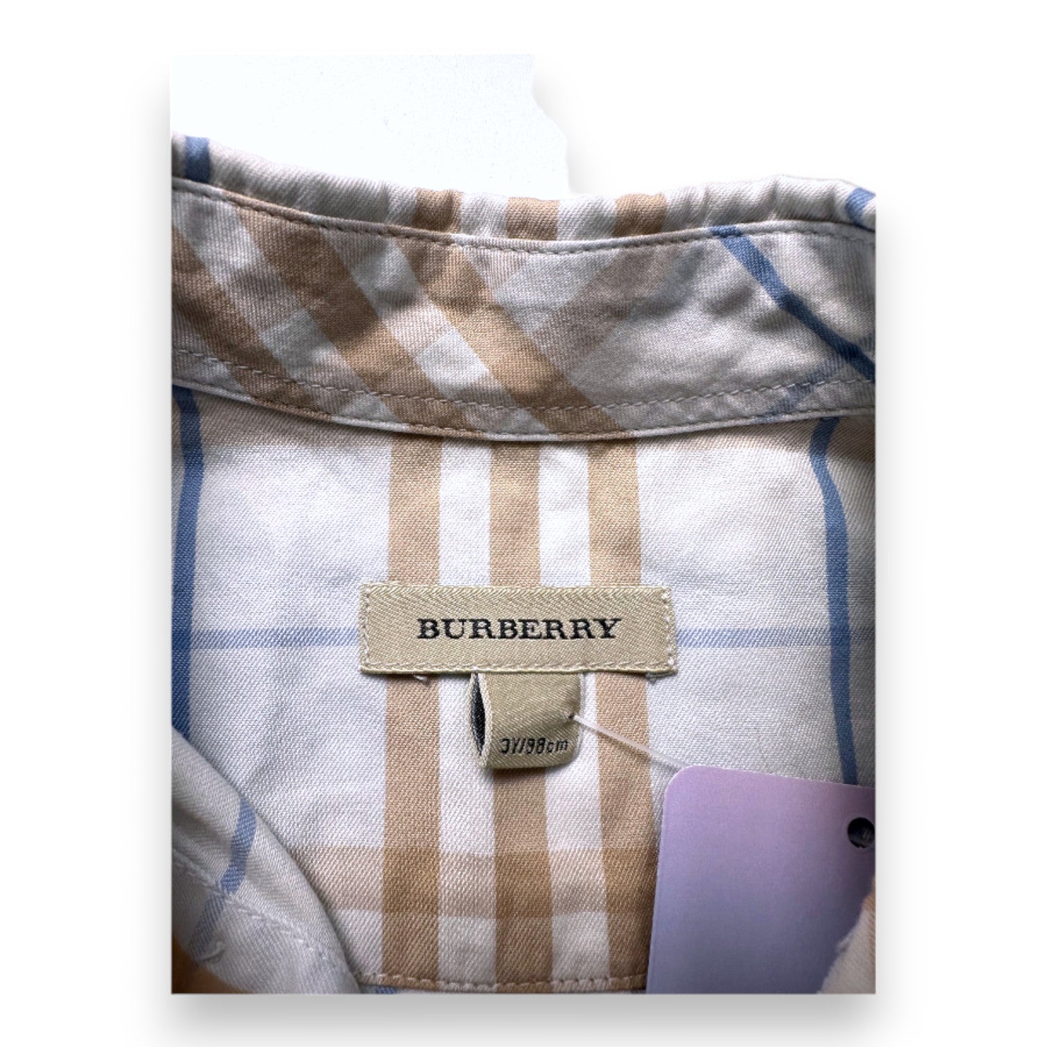 BURBERRY - Chemise imprimée check Burberry bleu et marron - 3 ans