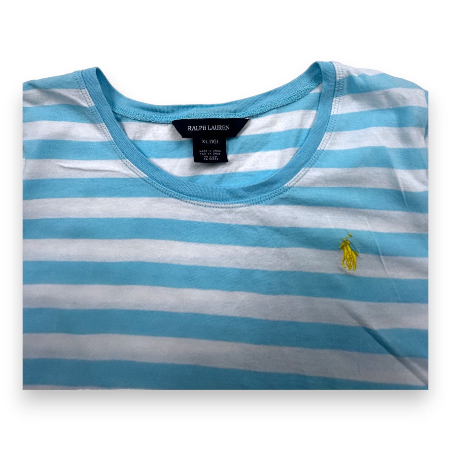 RALPH LAUREN - T-shirt volant blanc et bleu - 16 ans