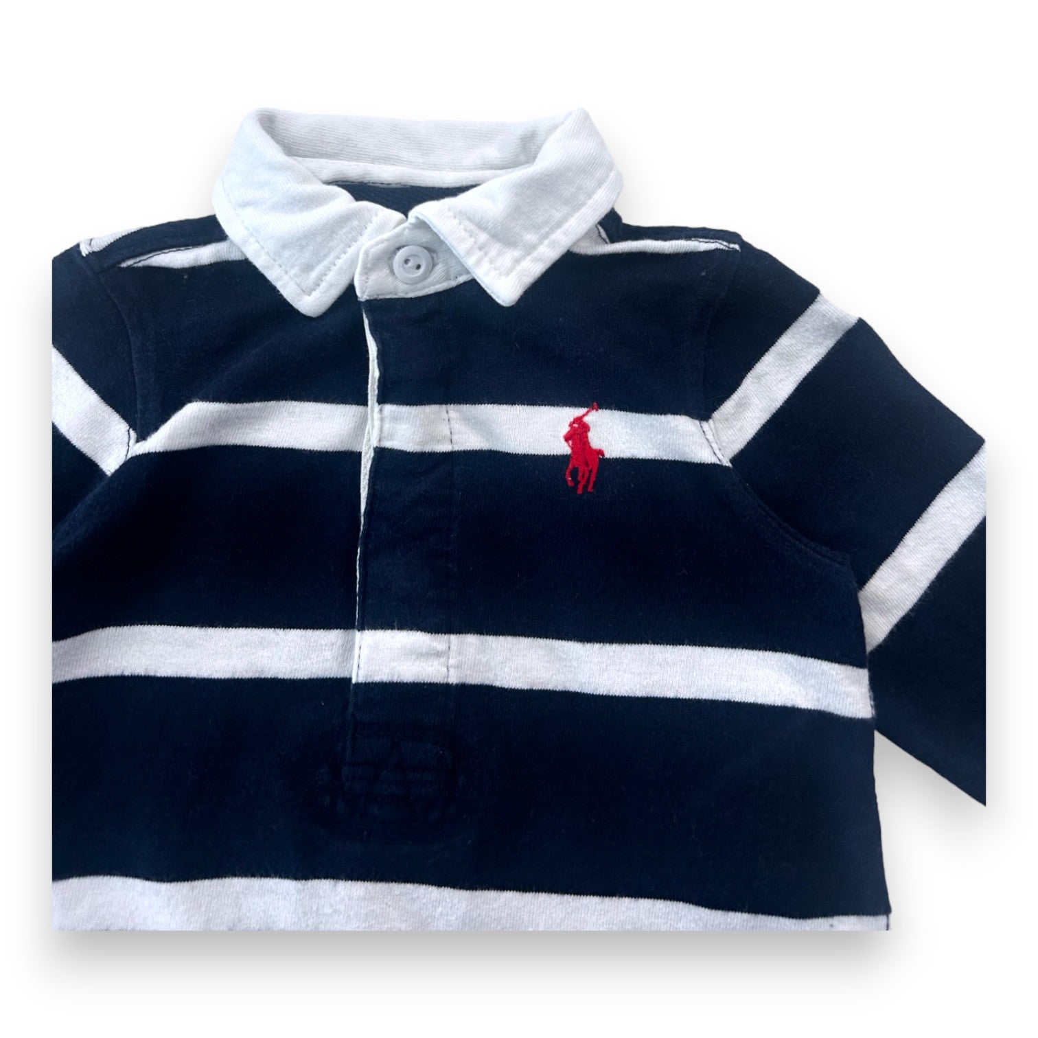 RALPH LAUREN - Combinaison bleu à rayures blanches - 6 mois