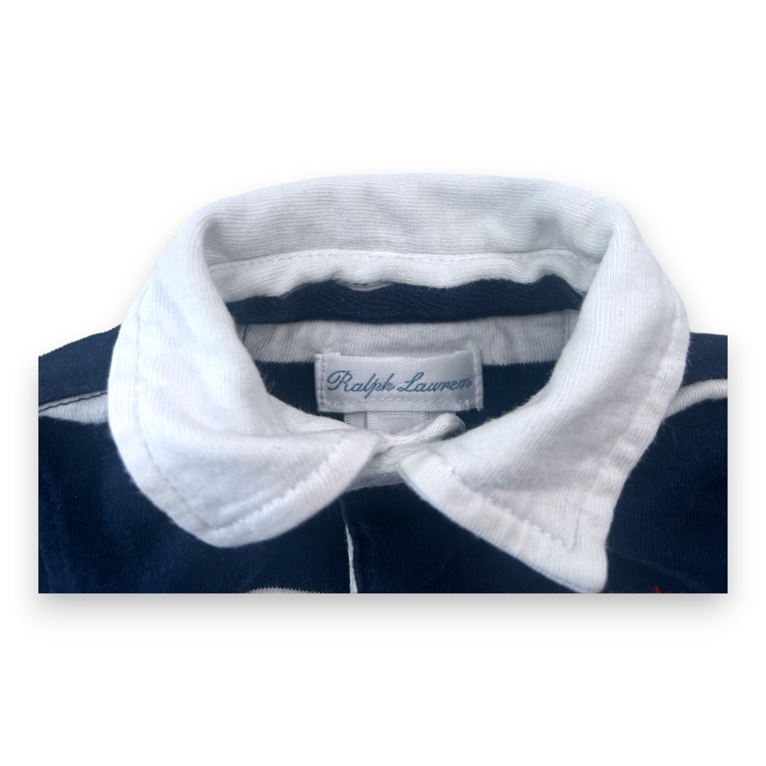 RALPH LAUREN - Combinaison bleu à rayures blanches - 6 mois