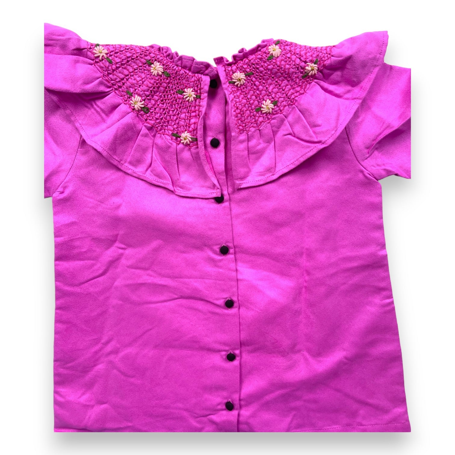 BONJOUR - Blouse rose effet daim à col brodé - 8 ans