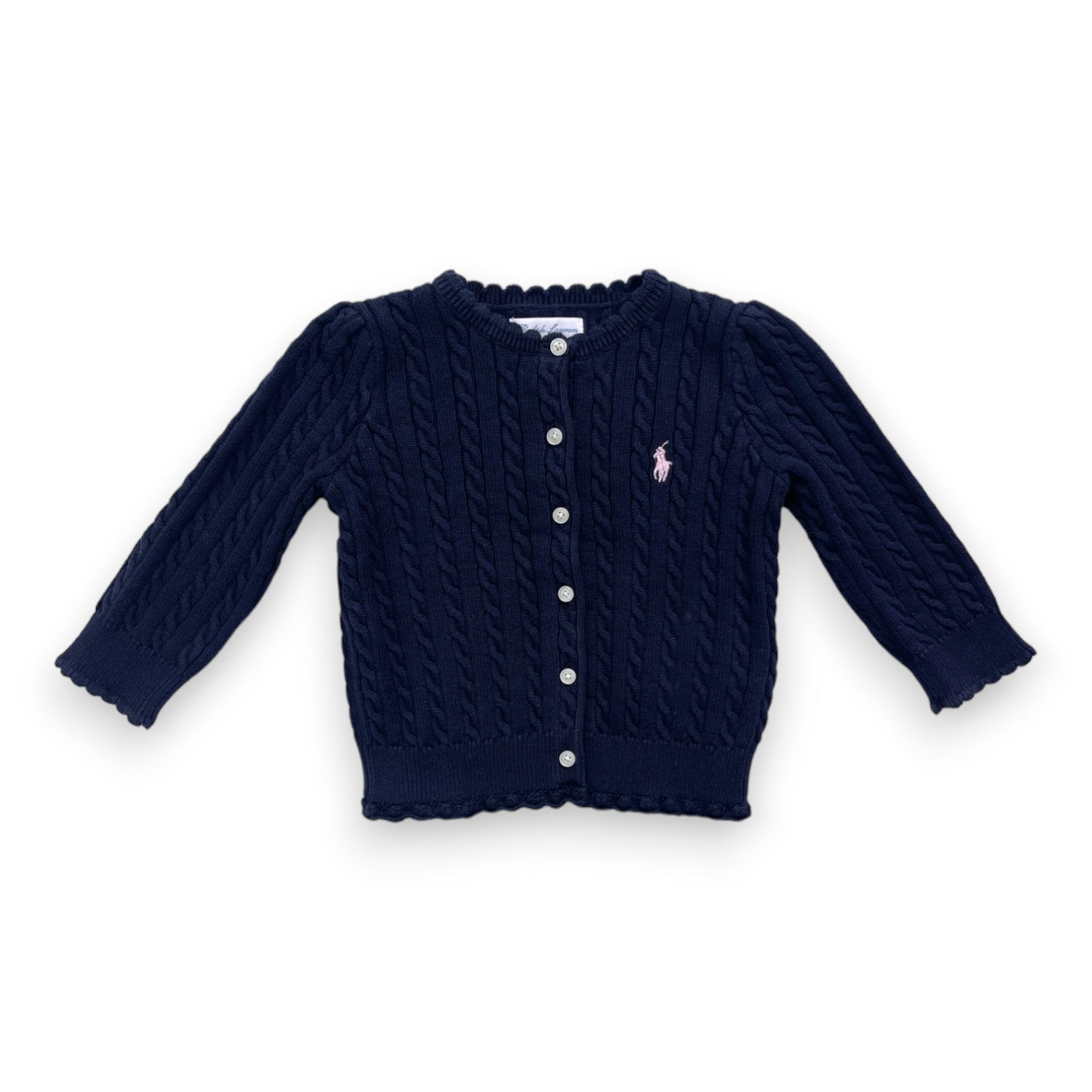 RALPH LAUREN - Cardigan bleu marine torsadé - 12 mois