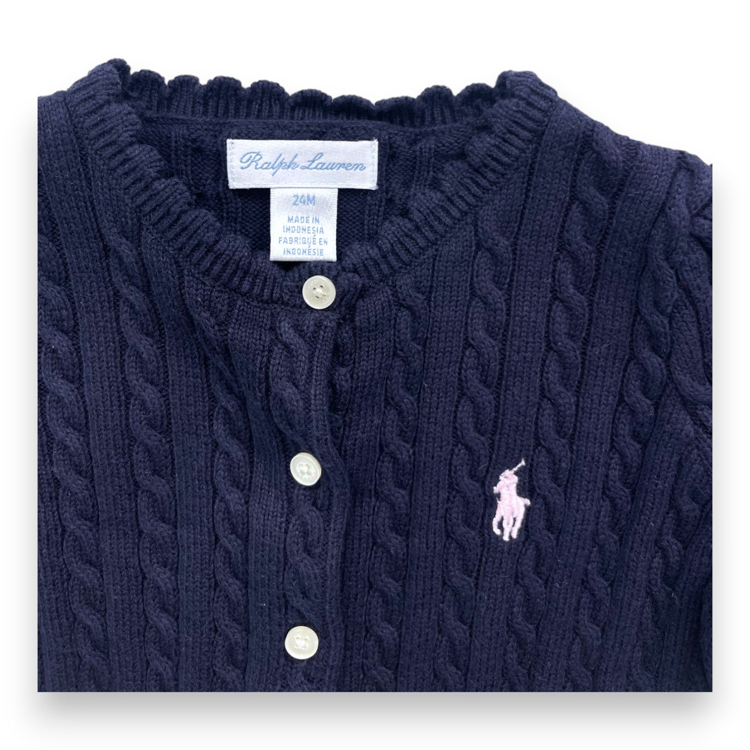 RALPH LAUREN - Cardigan bleu marine torsadé - 2 ans