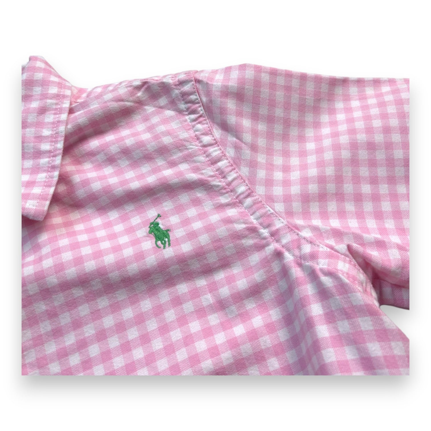 RALPH LAUREN - Robe vichy rose ceinturée - 12 ans