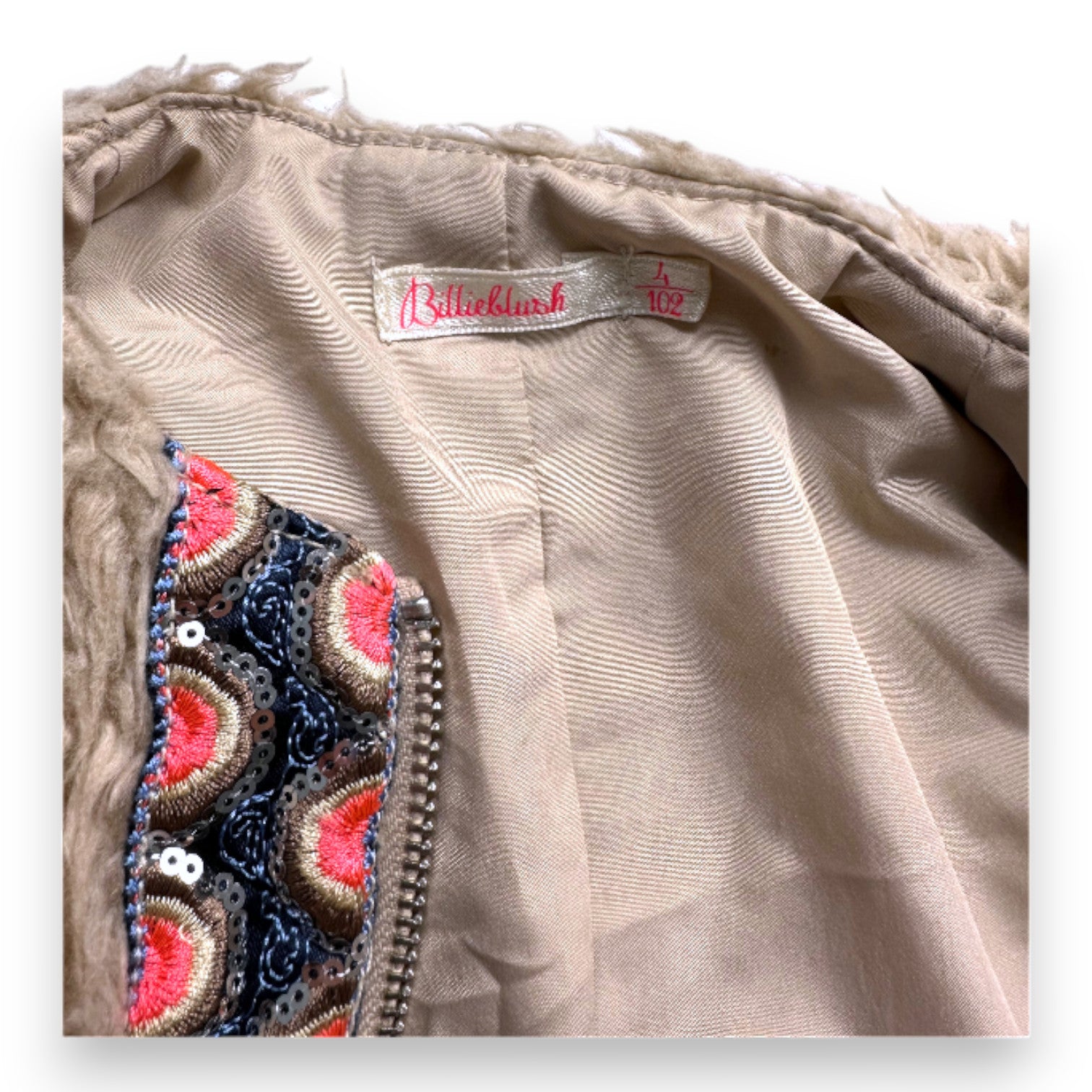 Billieblush - Veste à fourrure crème avec broderies - 4 ans