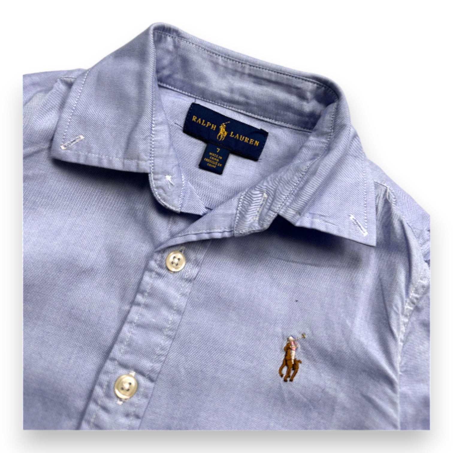 RALPH LAUREN - Chemise bleue à manches longues - 7 ans