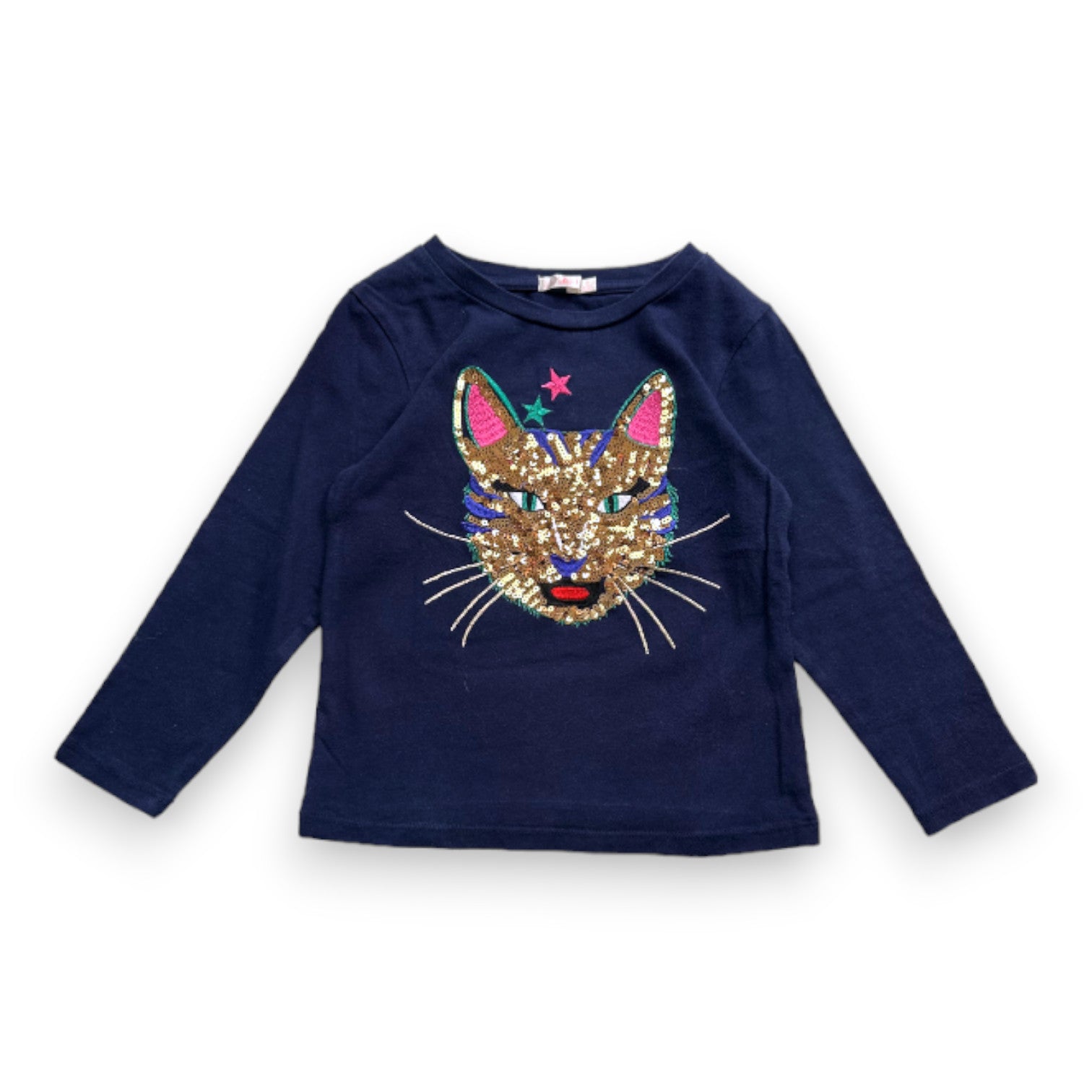 BILLIE BLUSH - T-shirt bleu marine à manches longues avec broderie chat - 4 ans