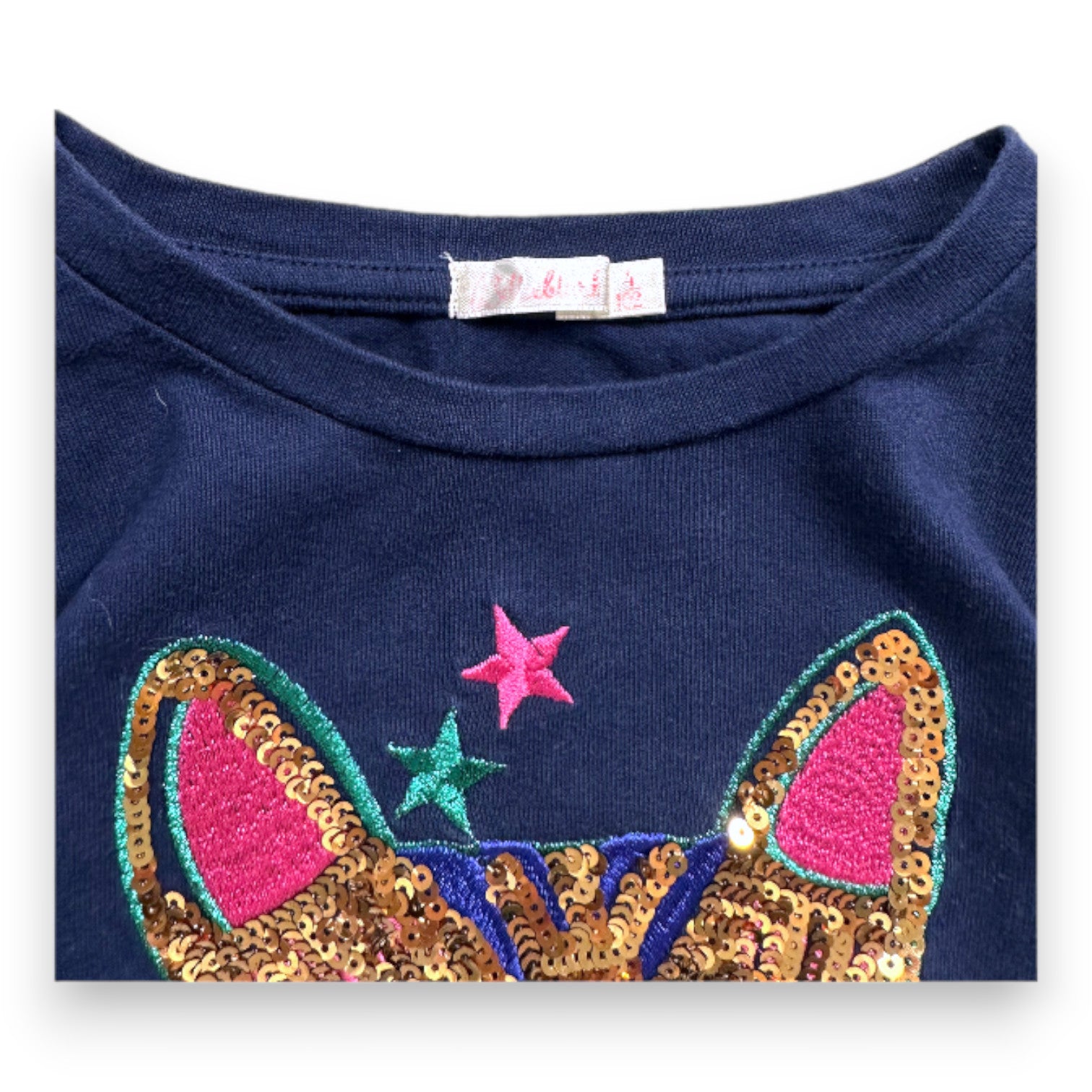 BILLIEBLUSH - T-shirt bleu marine à manches longues avec broderie chat - 4 ans