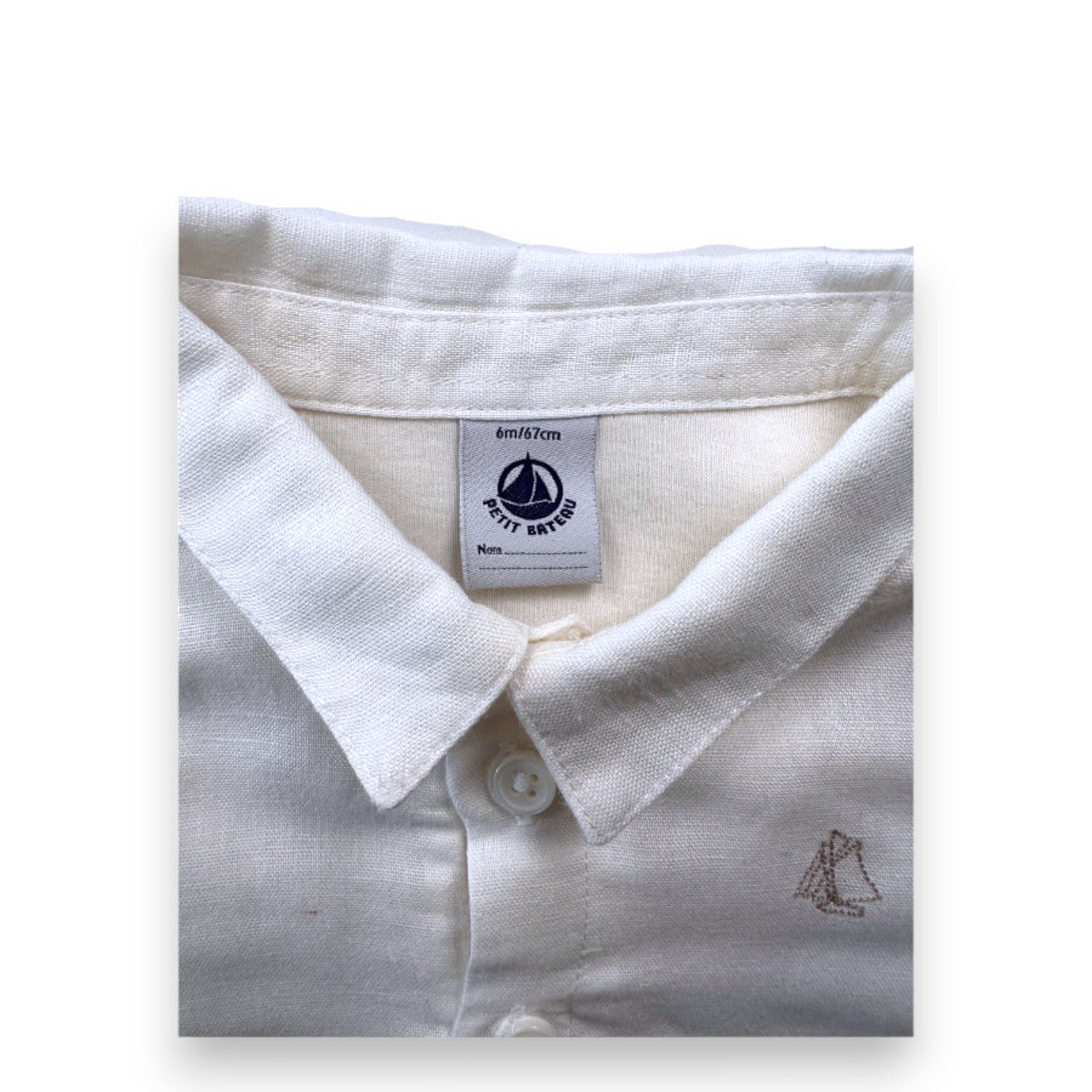 PETIT BATEAU - Body blanc avec chemise en lin - 6 mois
