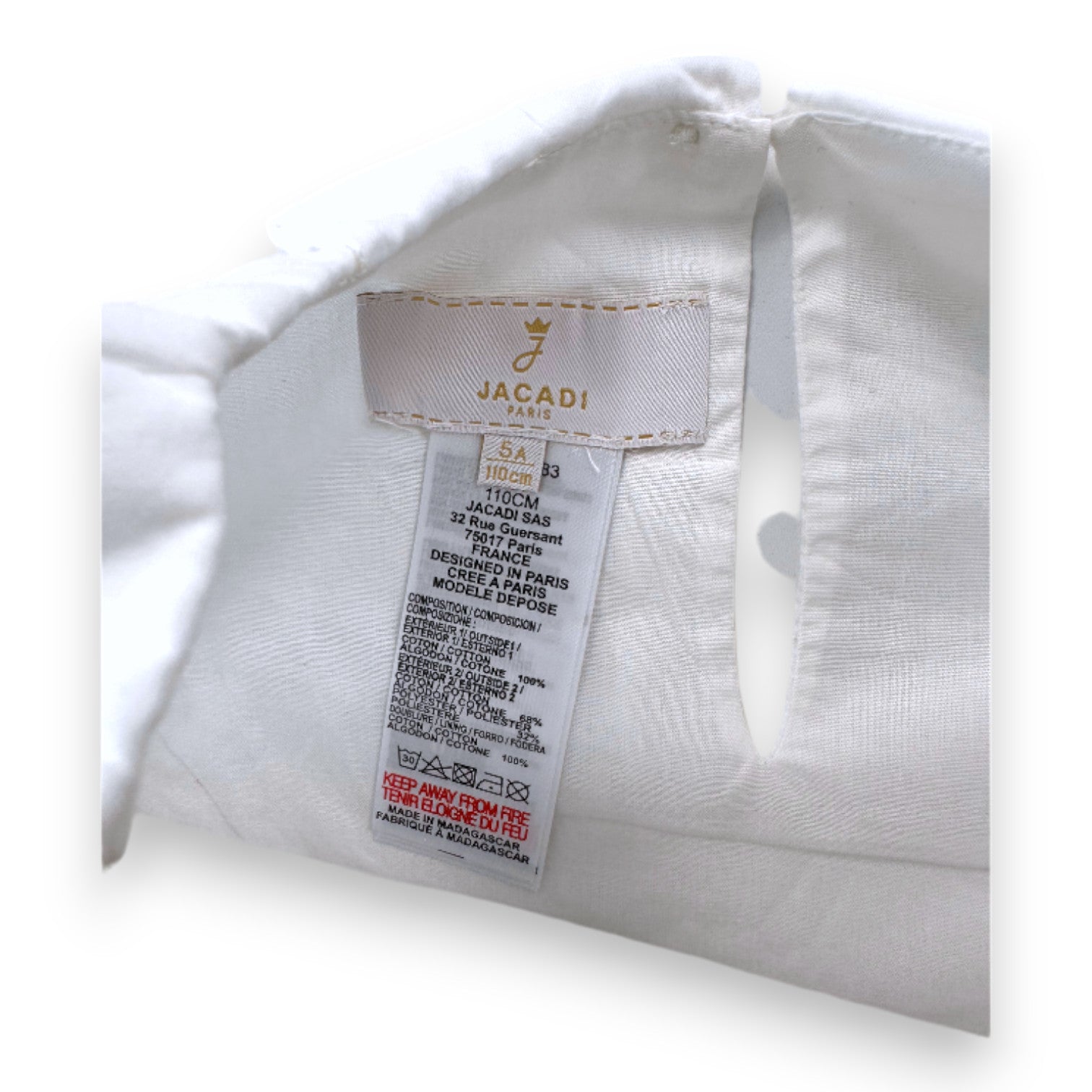 JACADI - t-shirt blanc avec manches transparantes à fleurs - 5 ans