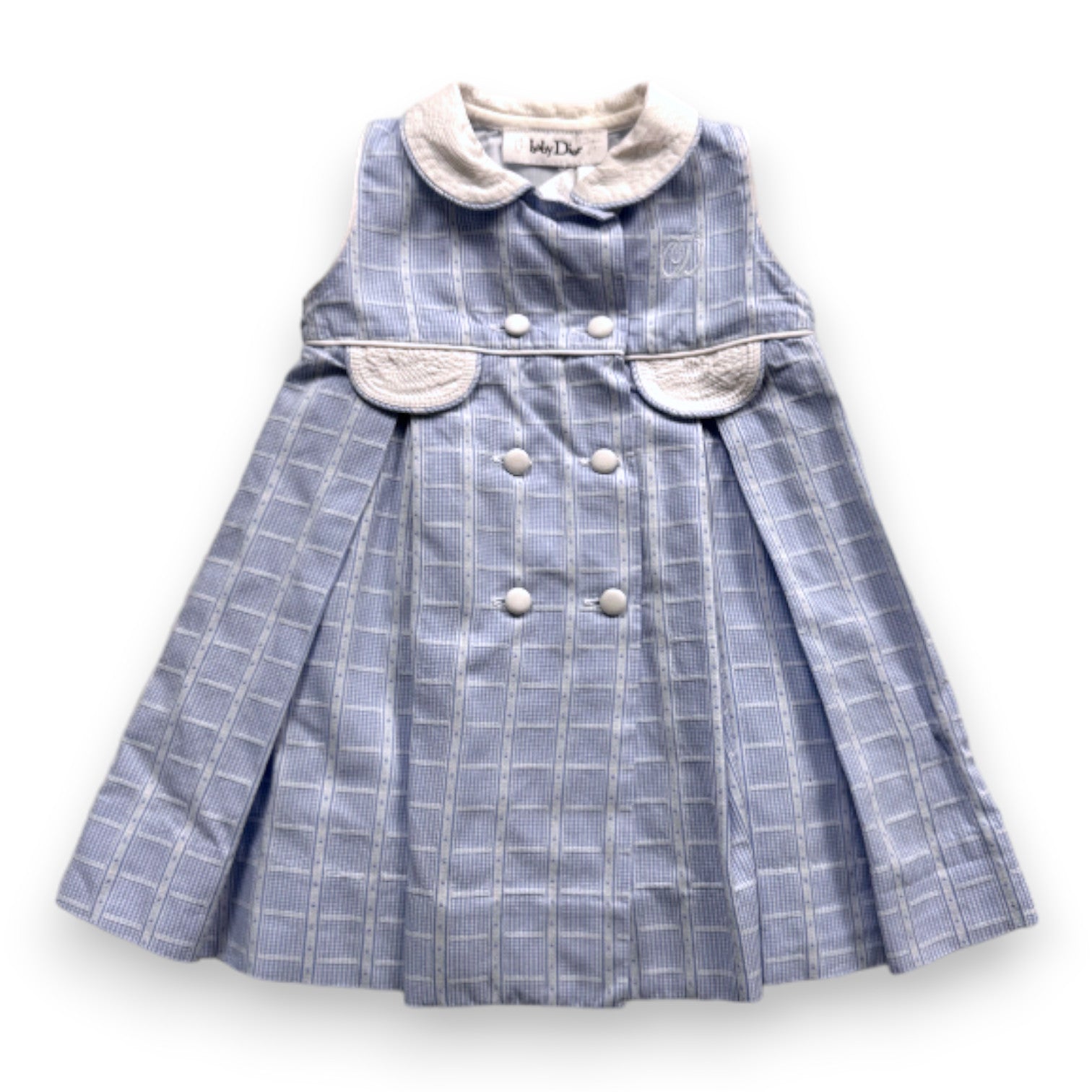 BABY DIOR - Robe bleue à carreaux à manches courtes - 3 mois