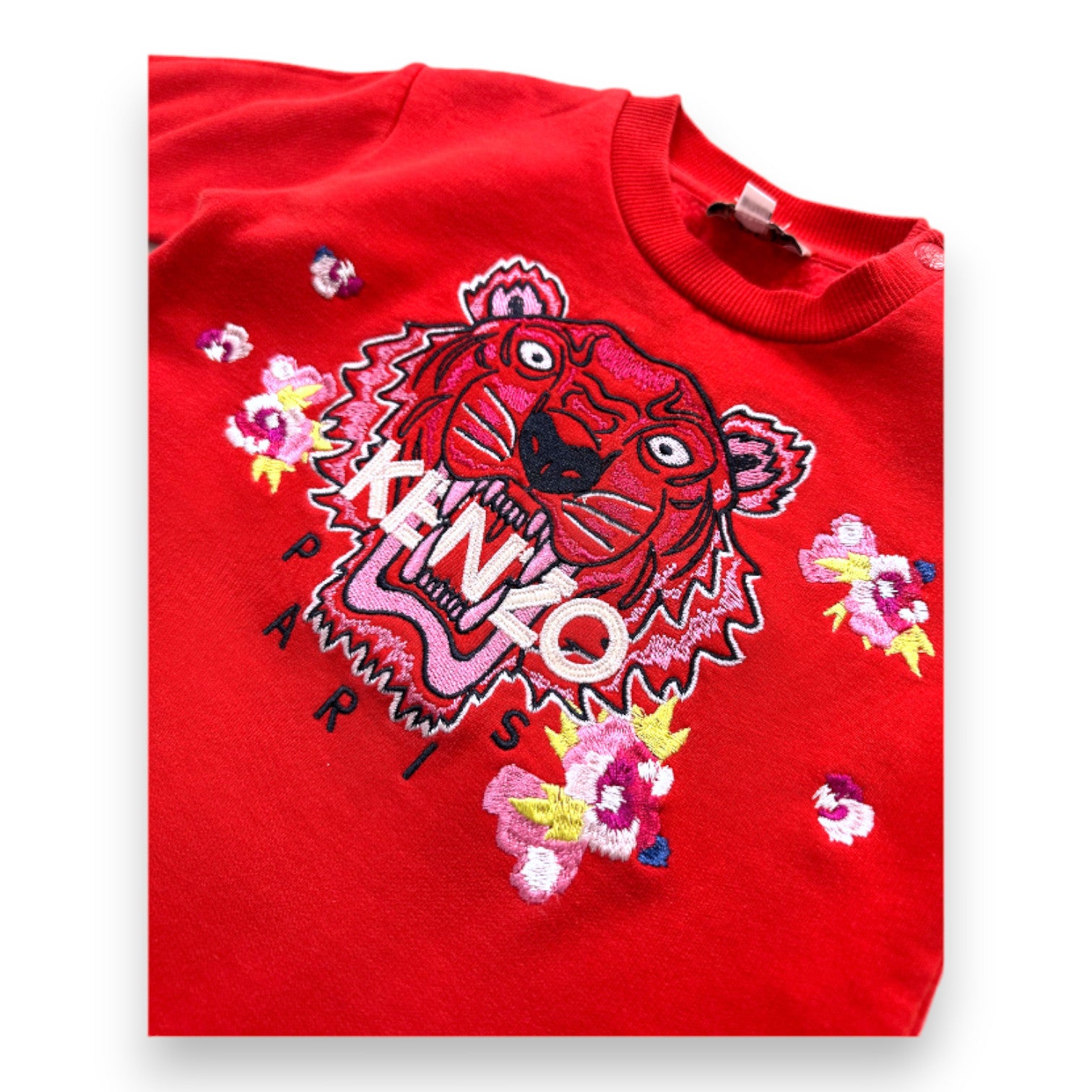 KENZO - Pull rouge avec tigre brodé - 12 mois