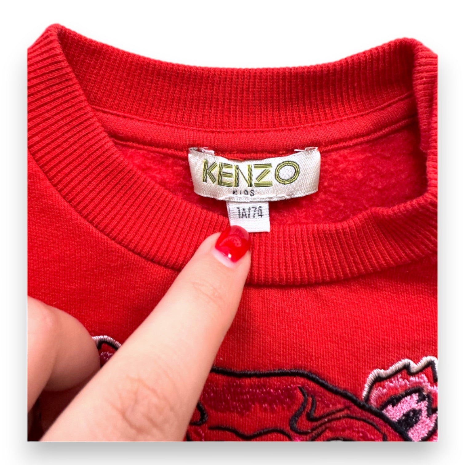 KENZO - Pull rouge avec tigre brodé - 12 mois