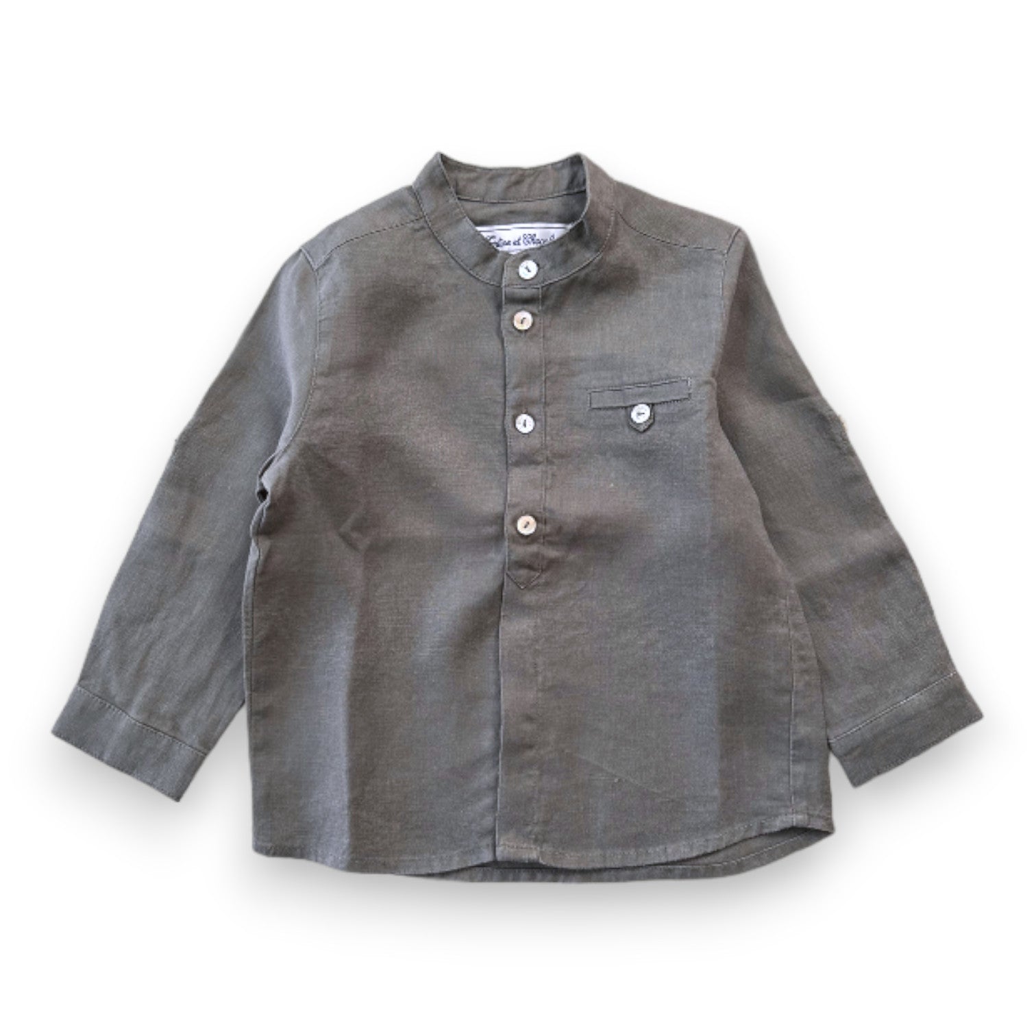 TARTINE & CHOCOLAT - Chemise en lin verte à manches longues - 2 ans