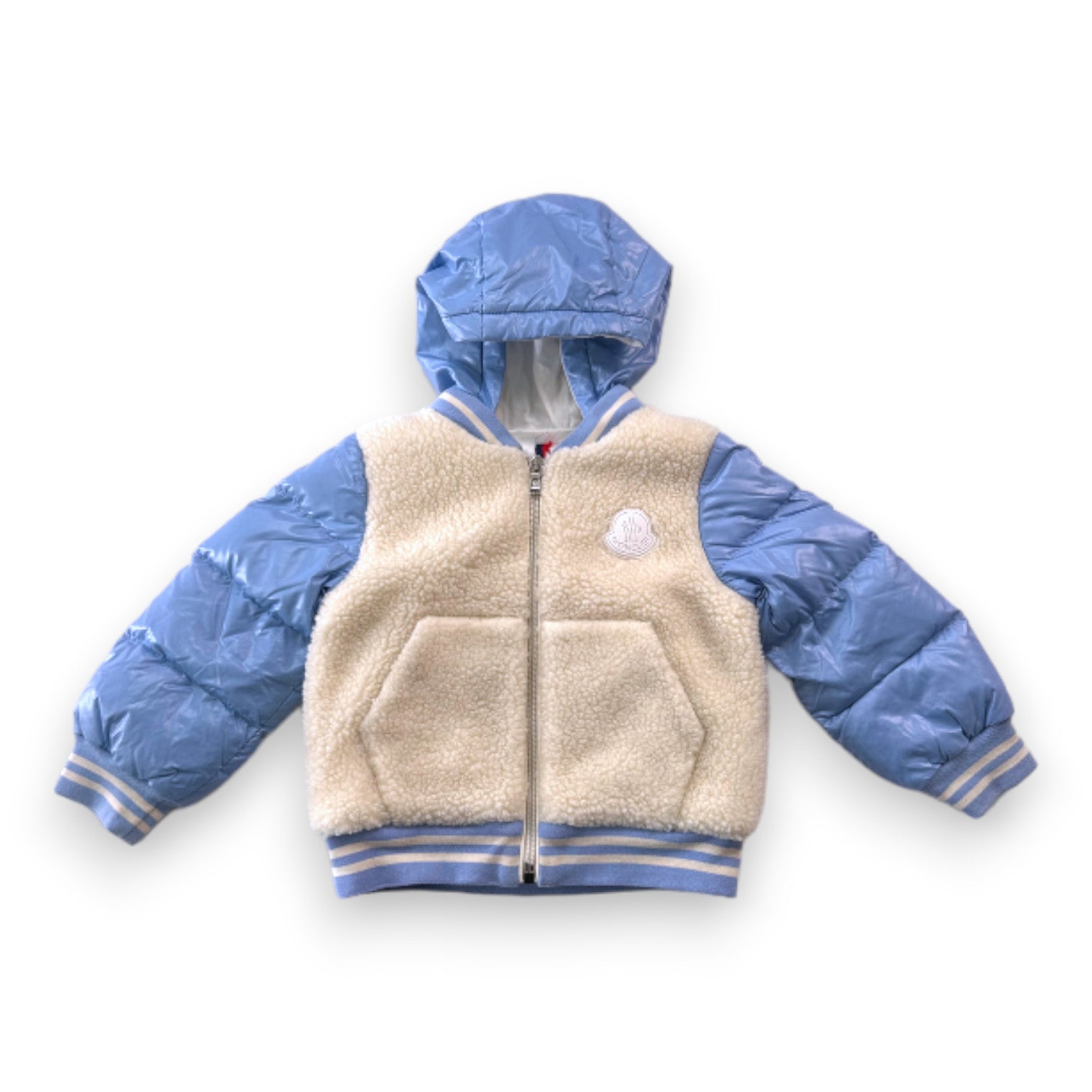 MONCLER - Manteau doudoune bleue avec fourrure blanche - 18 mois