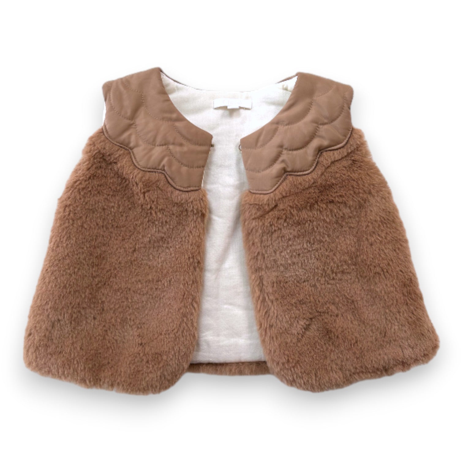 CHLOE - Gilet sans manches en fausse fourrure marron - 12 mois