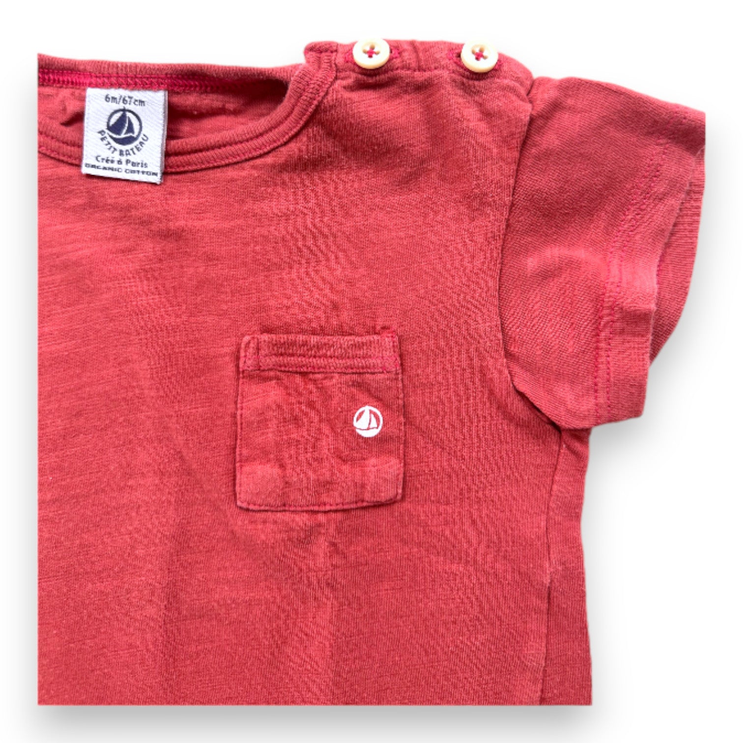 PETIT BATEAU - T-shirt rouge à manches courtes - 6 mois