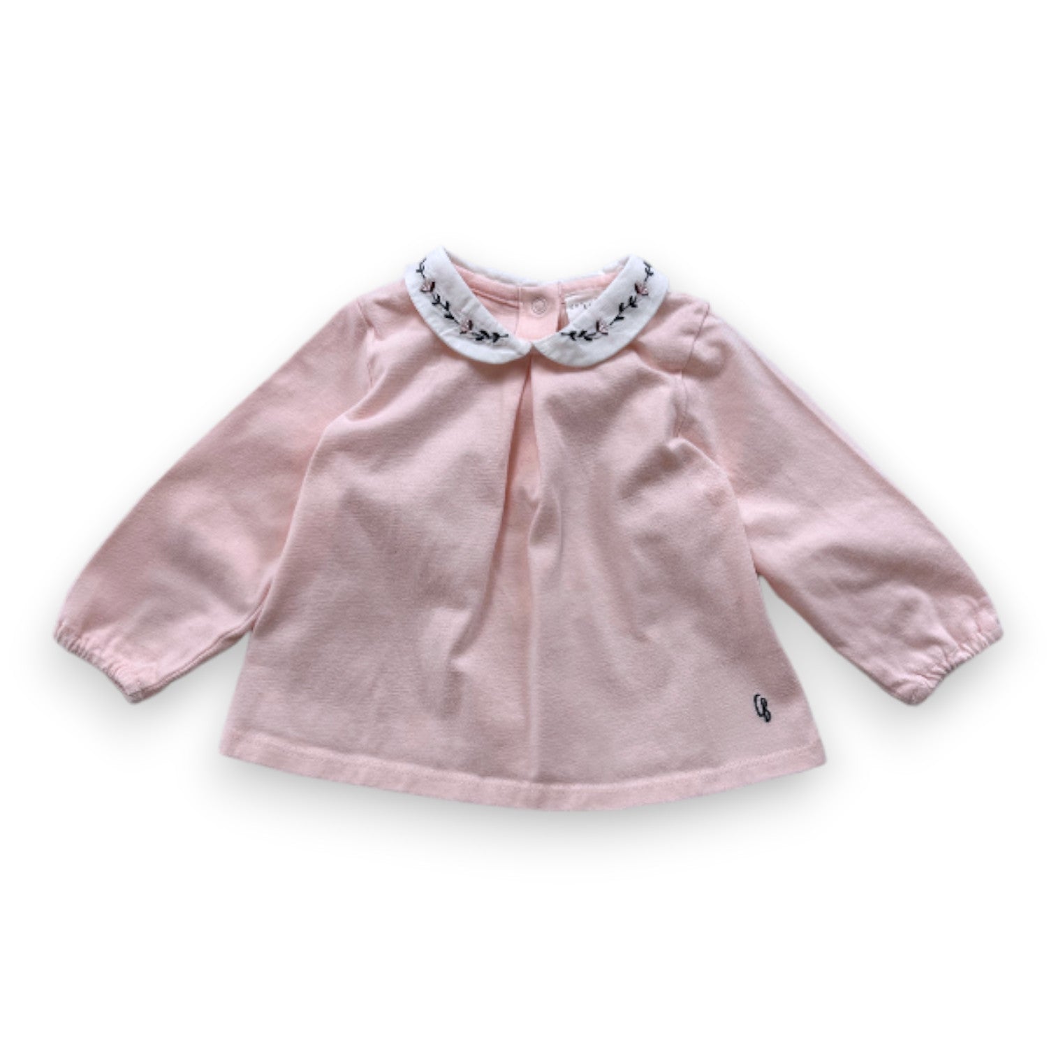 CARREMENT BEAU - Blouse rose à manches longues avec col brodé - 6 mois