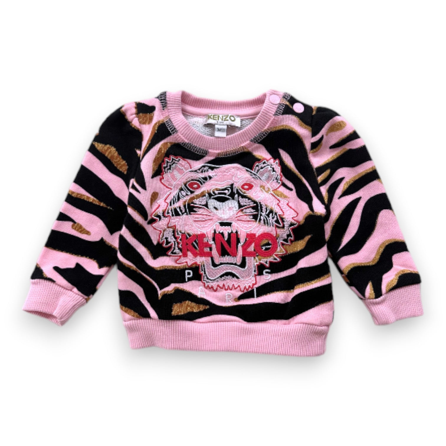 KENZO - Sweat rose noir et doré avec tigre brodé - 3 mois