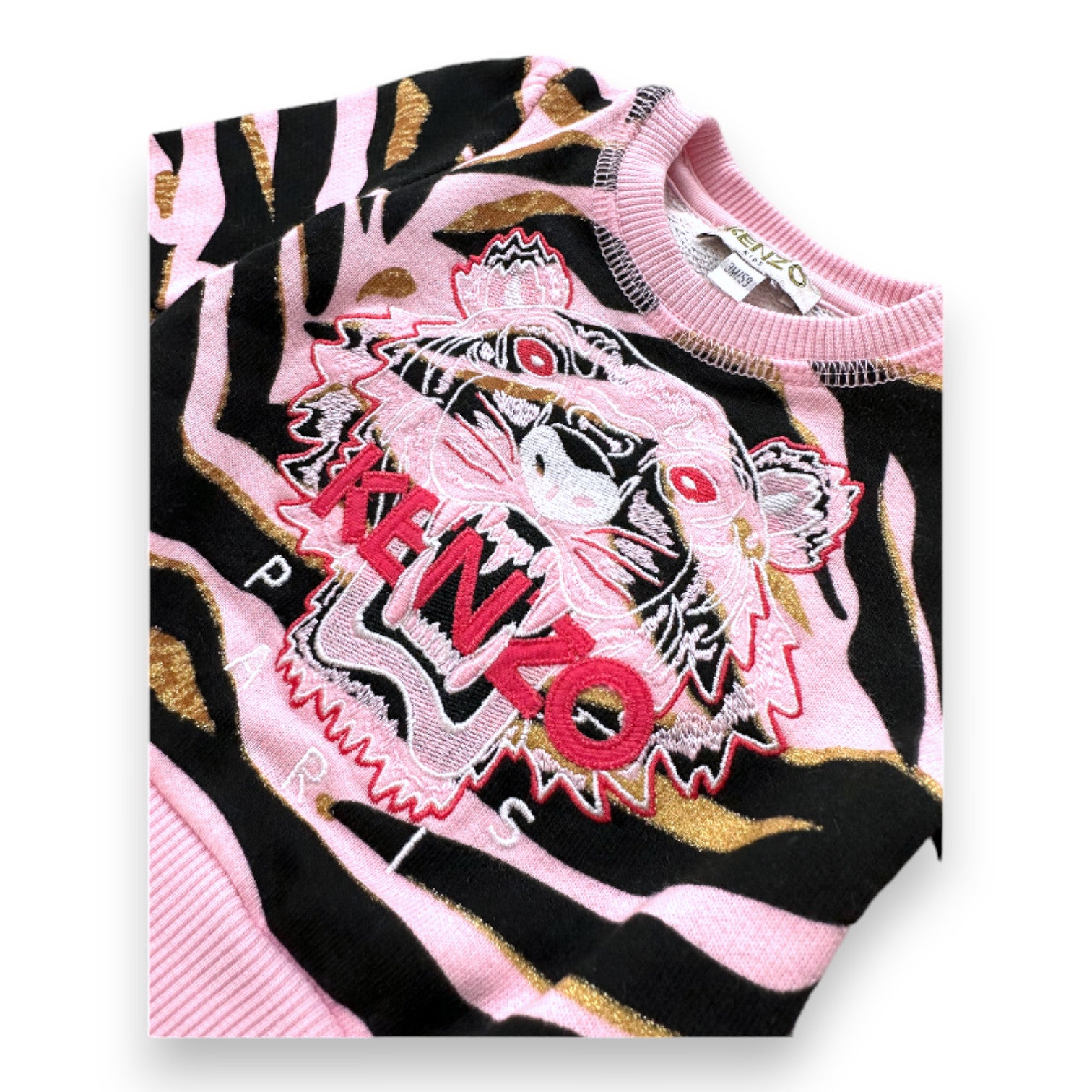 KENZO - Sweat rose noir et doré avec tigre brodé - 3 mois