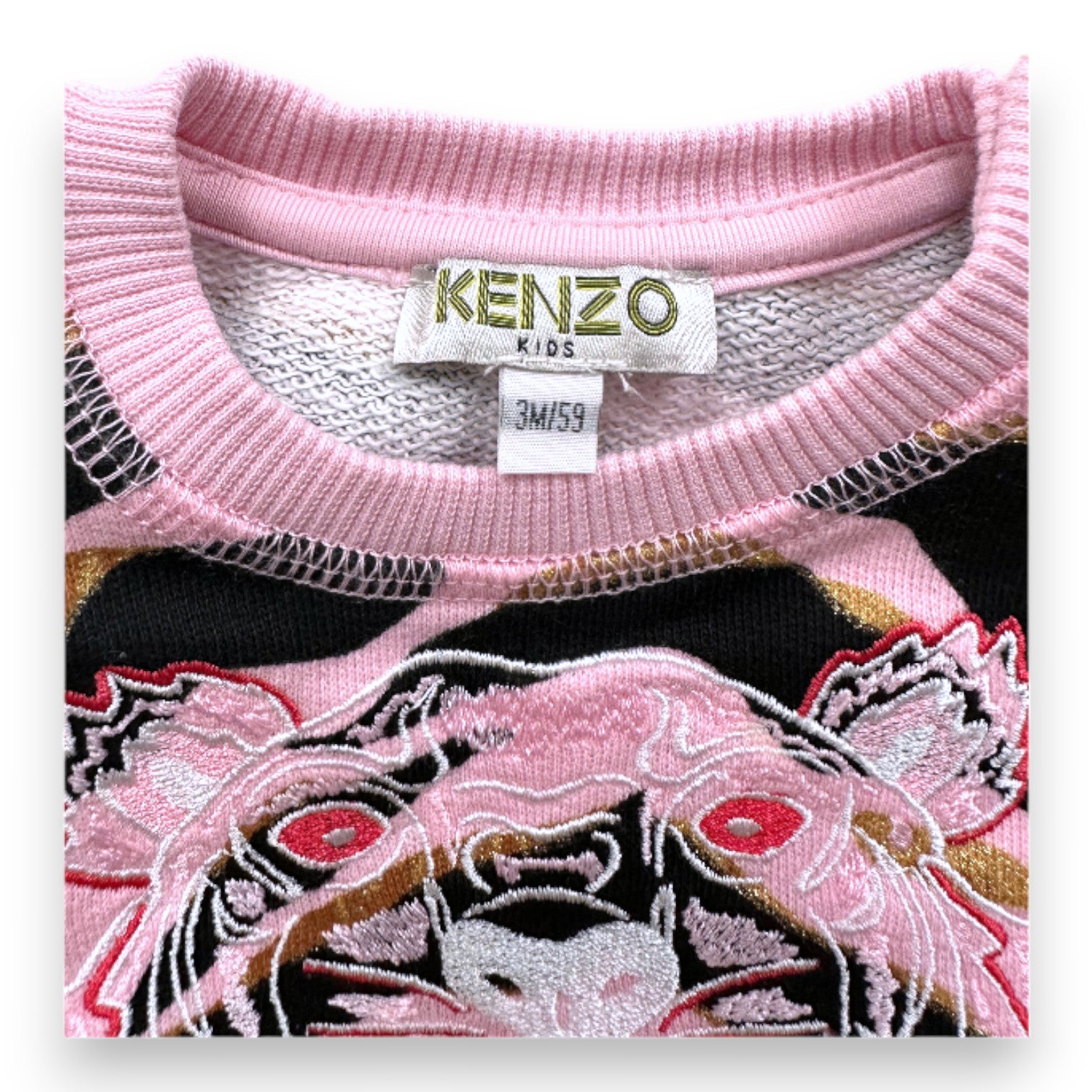 KENZO - Sweat rose noir et doré avec tigre brodé - 3 mois