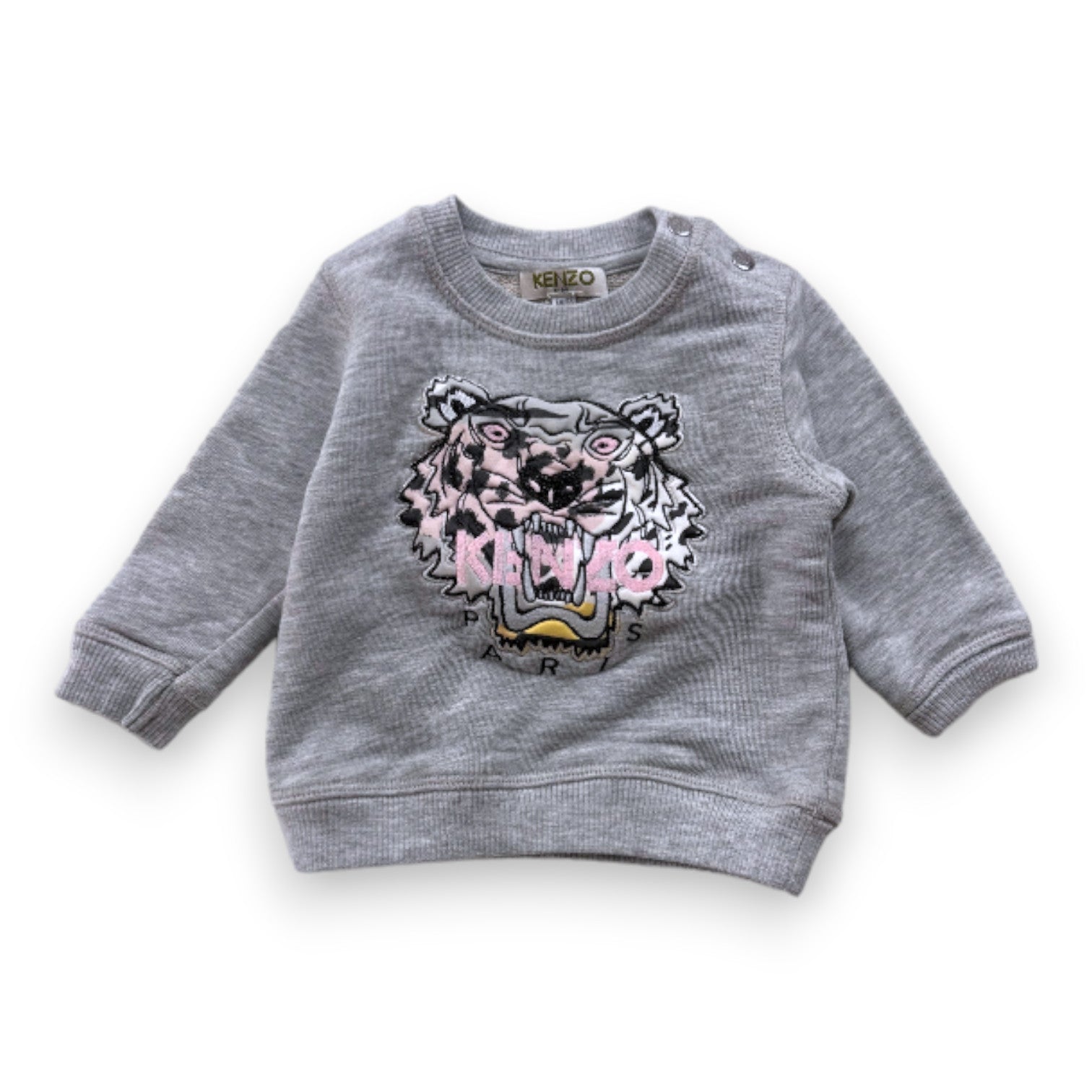 KENZO - Sweat gris avec tigre brodé - 6 mois