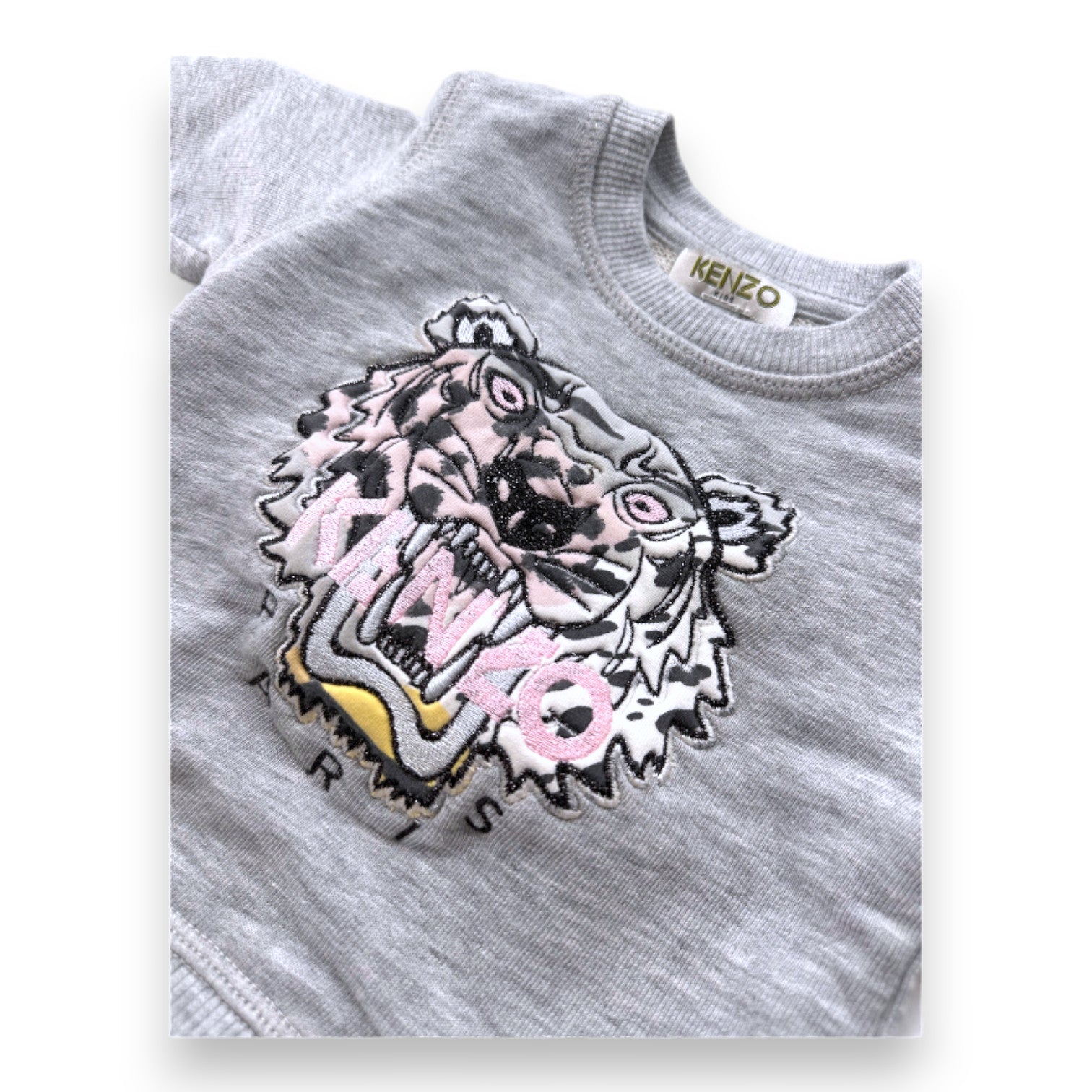 KENZO - Sweat gris avec tigre brodé - 6 mois