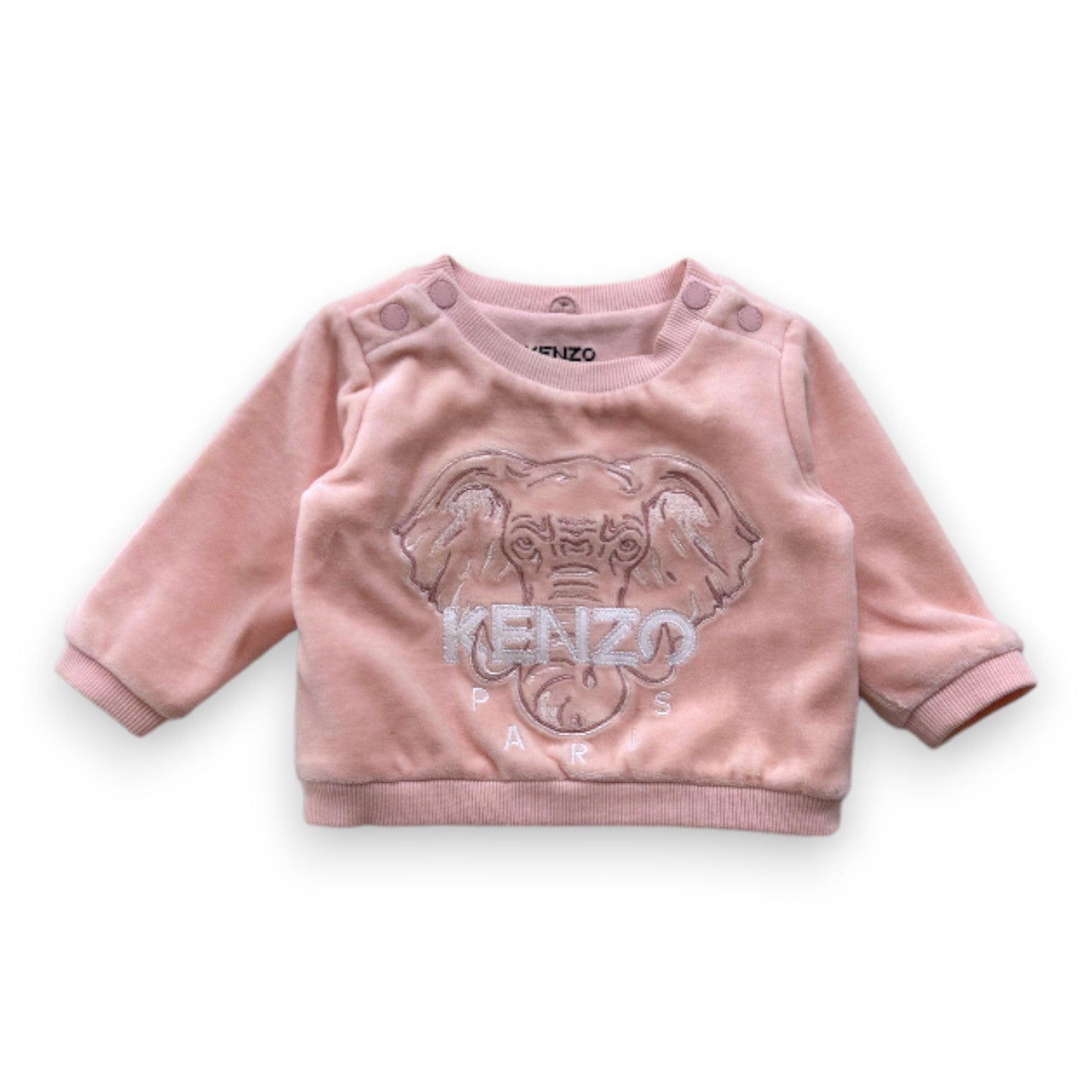 KENZO - Sweat rose effet velours avec éléphant brodé - 3 mois