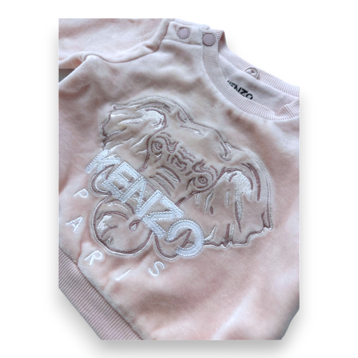 KENZO - Sweat rose effet velours avec éléphant brodé - 3 mois