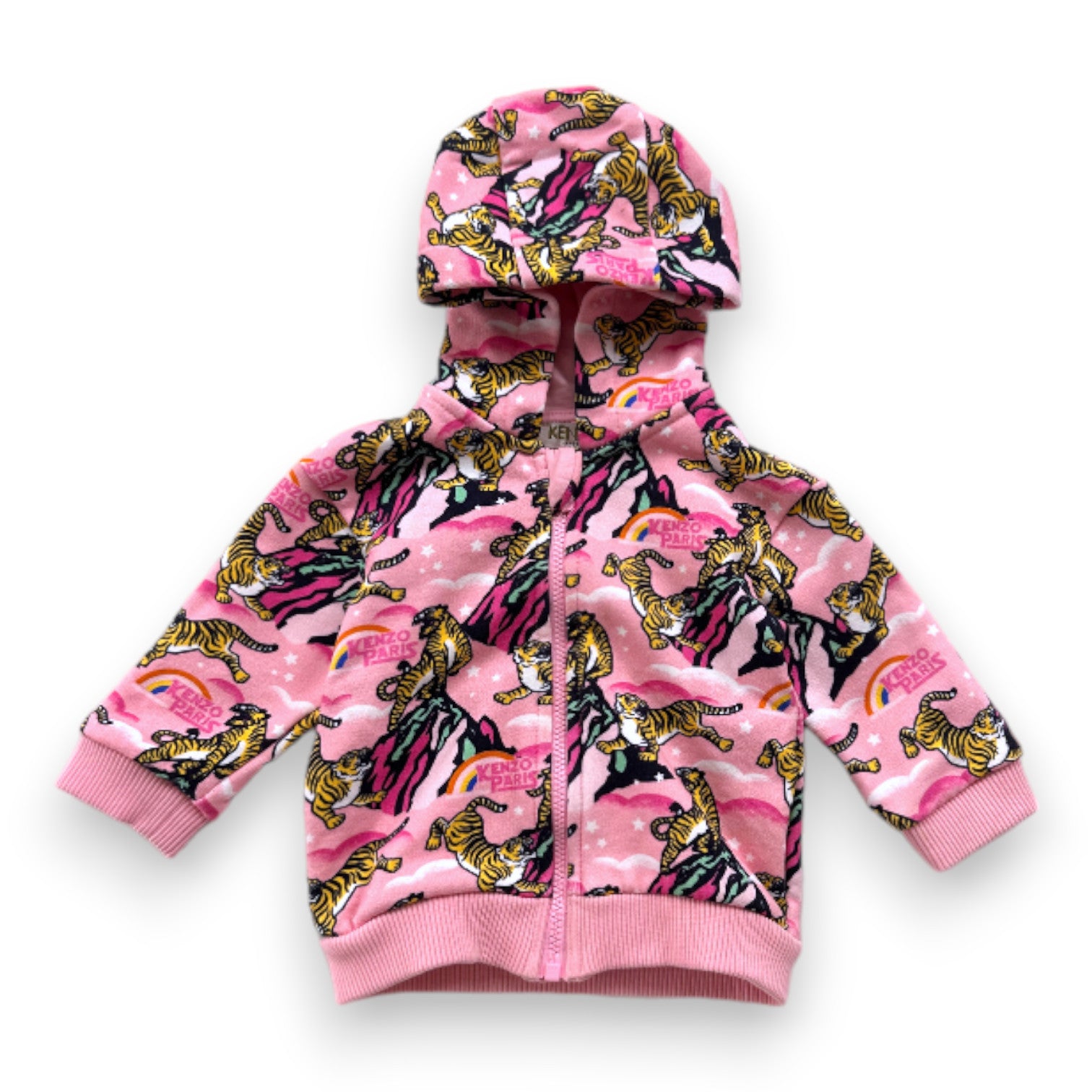 KENZO - Sweat zippé rose avec tignes imprimés - 6 mois