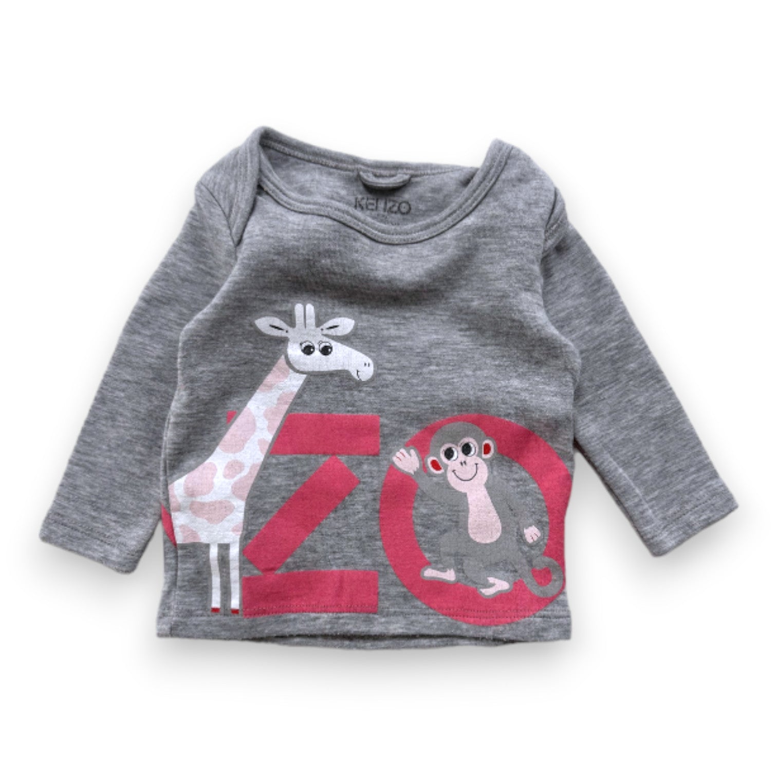 KENZO - T-shirt à manches longues gris avec imprimés - 3 mois