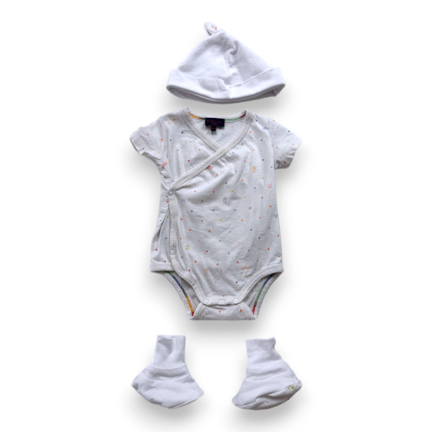PAUL SMITH - Ensemble body chaussons et bonnet blanc avec imprimés - 6 mois
