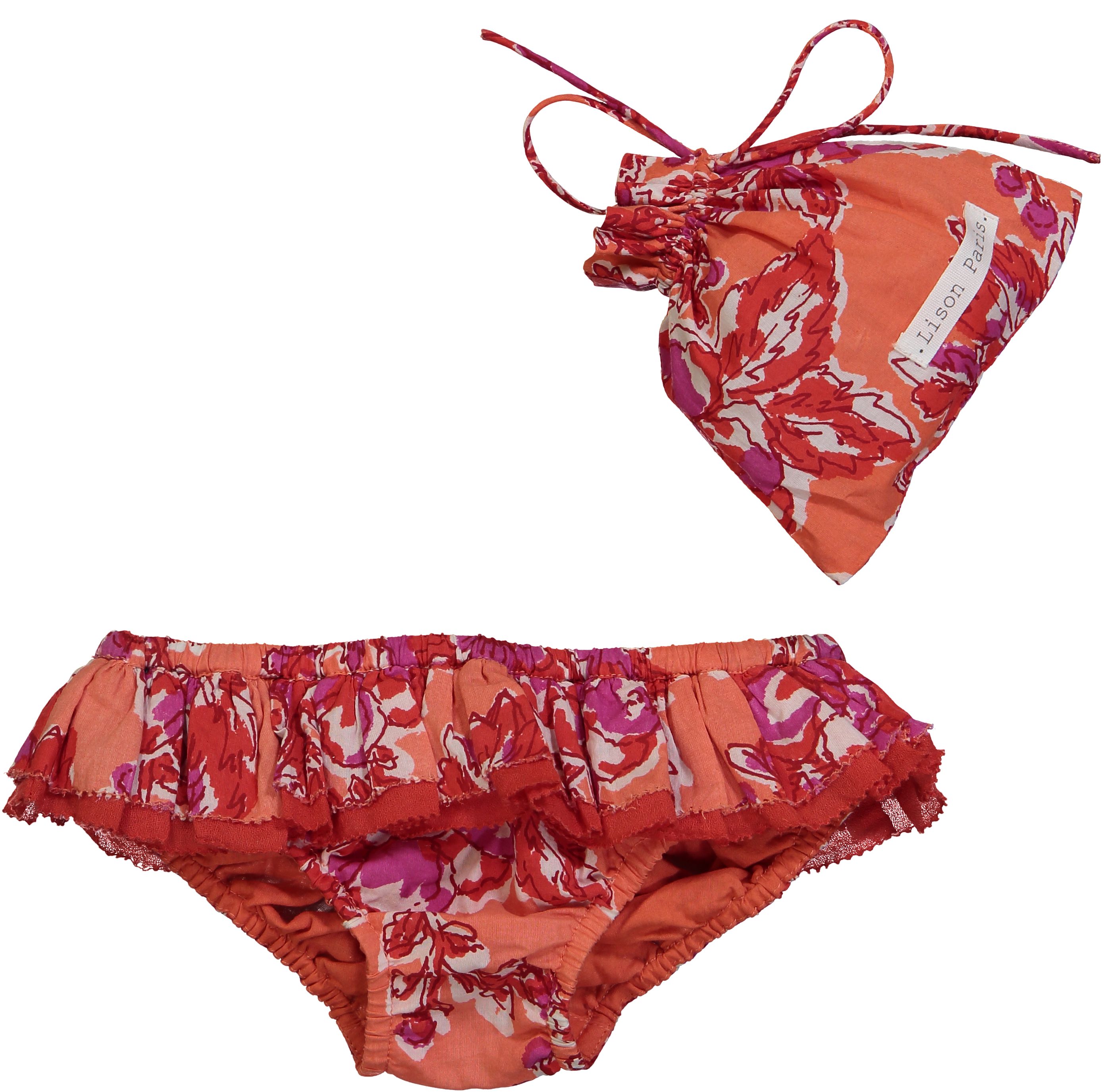 LISON PARIS - Culotte de maillot de bain orange à fleurs neuve