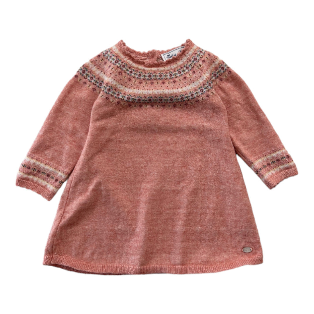 TARTINE & CHOCOLAT - Robe rose en laine avec motifs sur le col - 12 mois