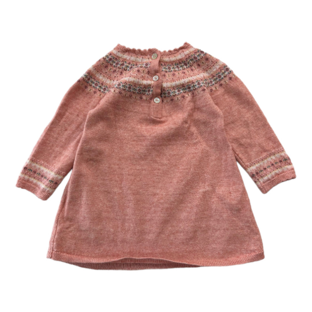 TARTINE & CHOCOLAT - Robe rose en laine avec motifs sur le col - 12 mois