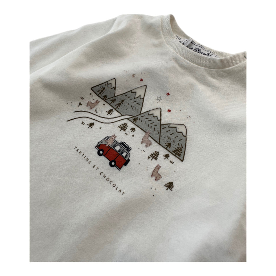 TARTINE & CHOCOLAT - T-shirt blanc à manches longues avec imprimé neuf - 12 mois