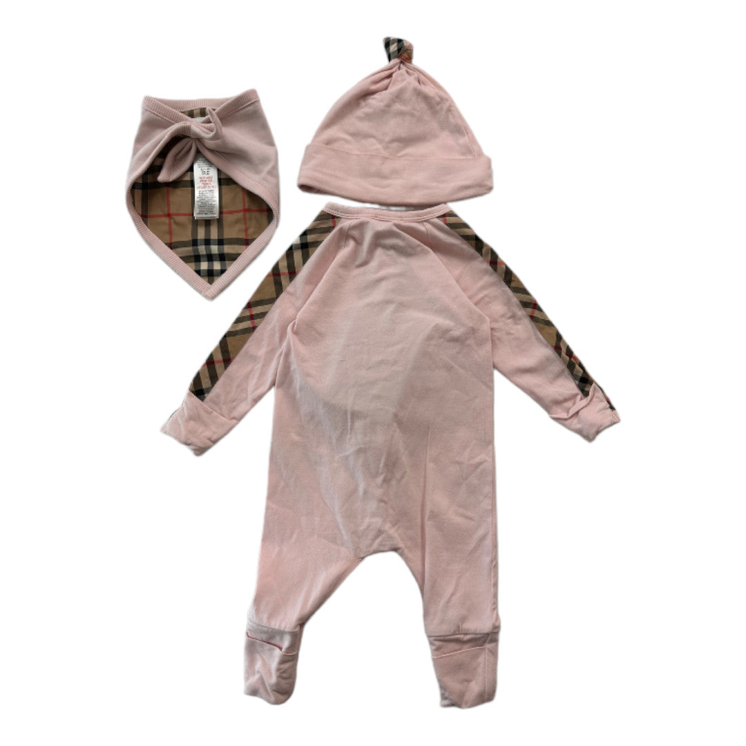 BURBERRY - Ensemble pyjama bonnet et lavalière rose neuf - 3 mois