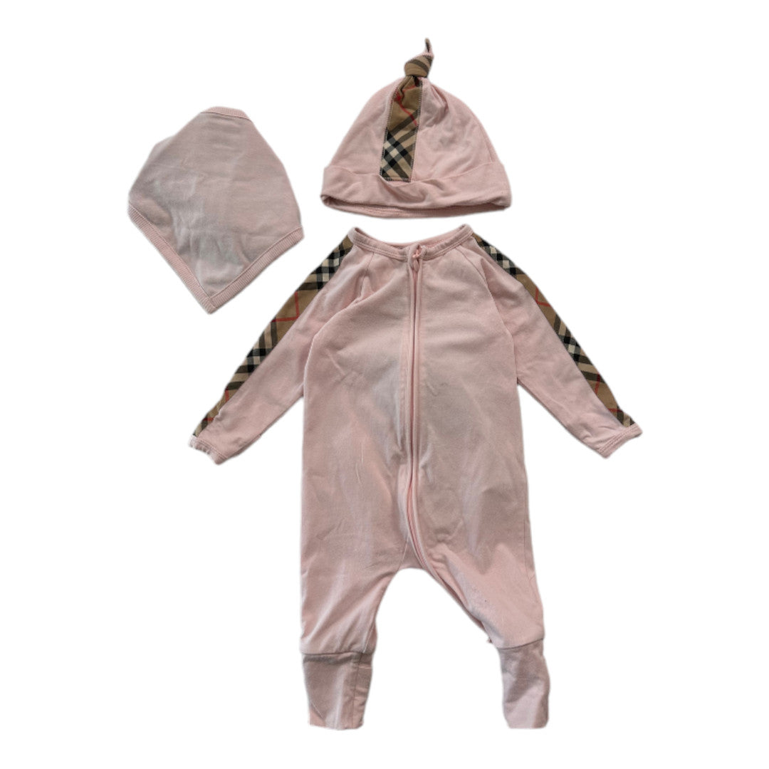 BURBERRY - Ensemble pyjama bonnet et lavalière rose neuf - 3 mois