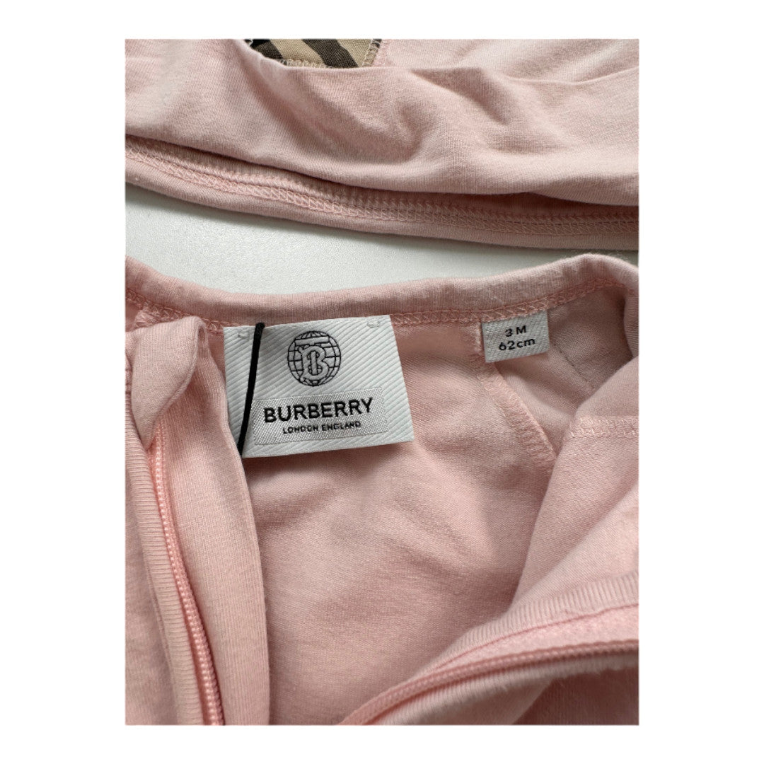 BURBERRY - Ensemble pyjama bonnet et lavalière rose neuf - 3 mois