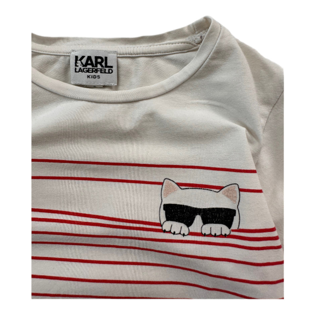 KARL LAGERFELD - T-shirt à manches longues blanc et rose à rayures - 8 ans