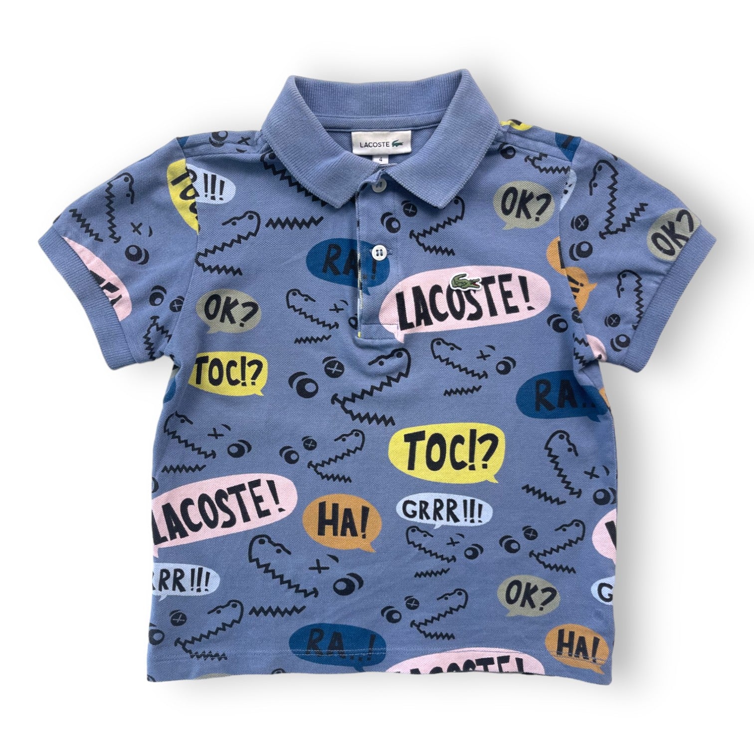 LACOSTE - Polo bleu motifs crocodiles - 4 ans