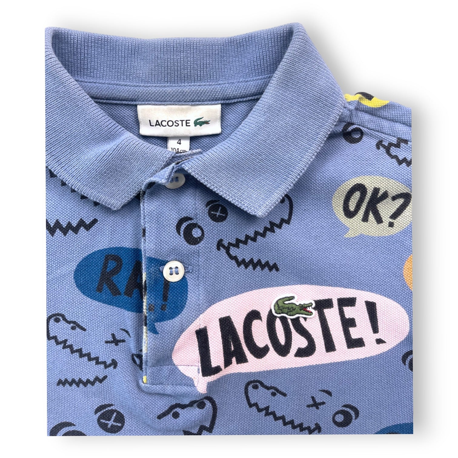 LACOSTE - Polo bleu motifs crocodiles - 4 ans